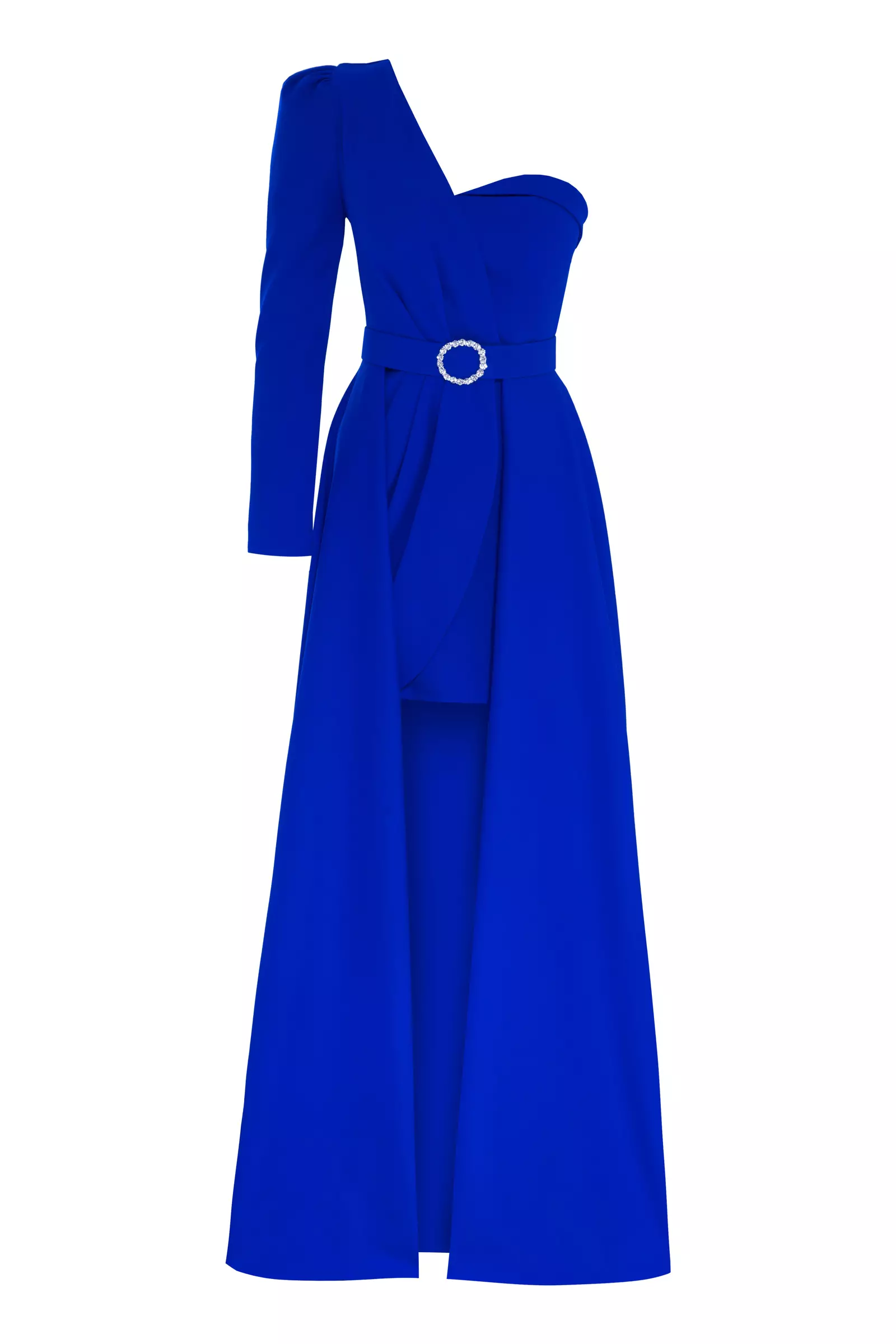 Blue Crepe One Arm Maxi Dress