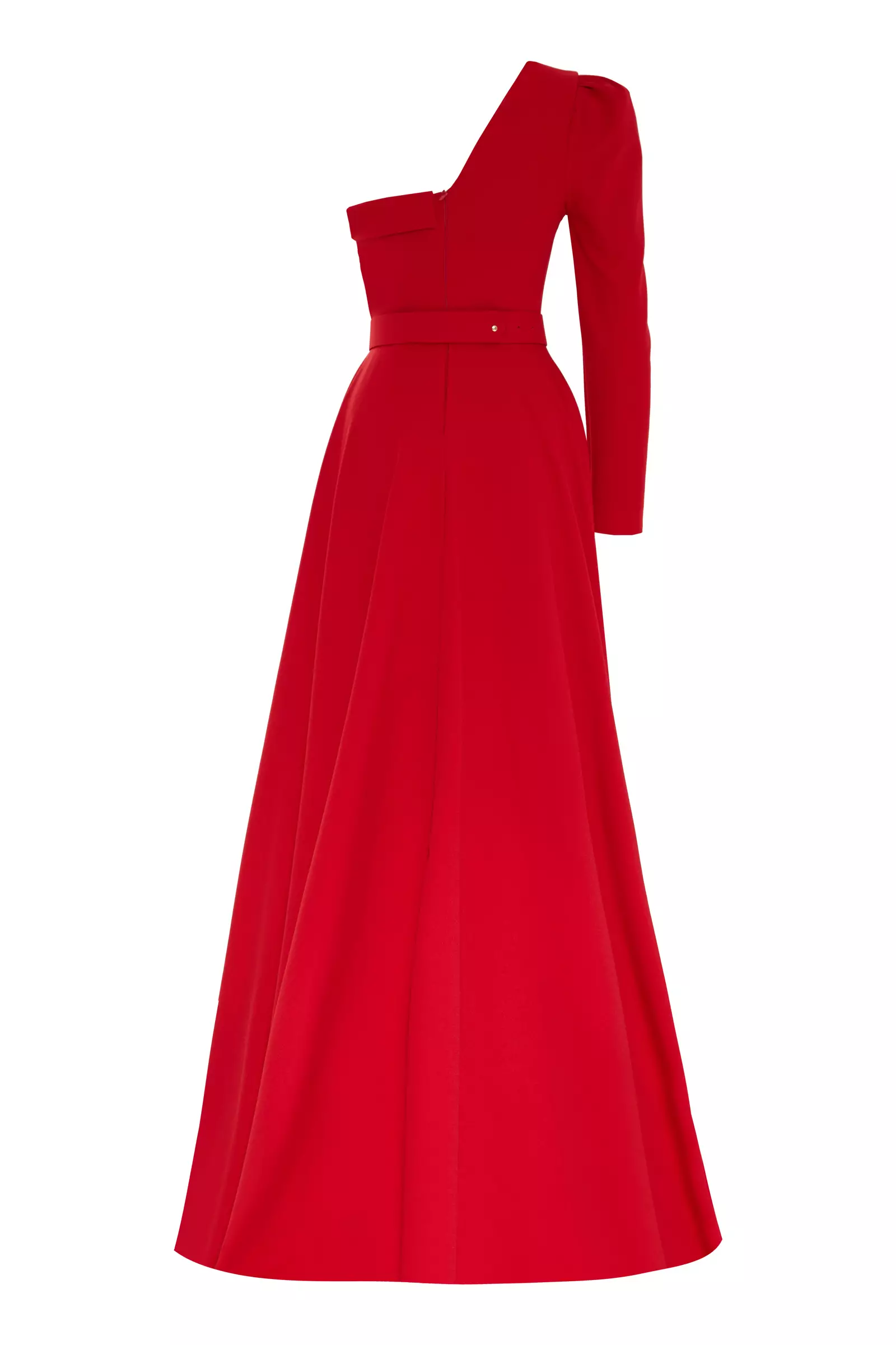 Red Crepe One Arm Maxi Dress