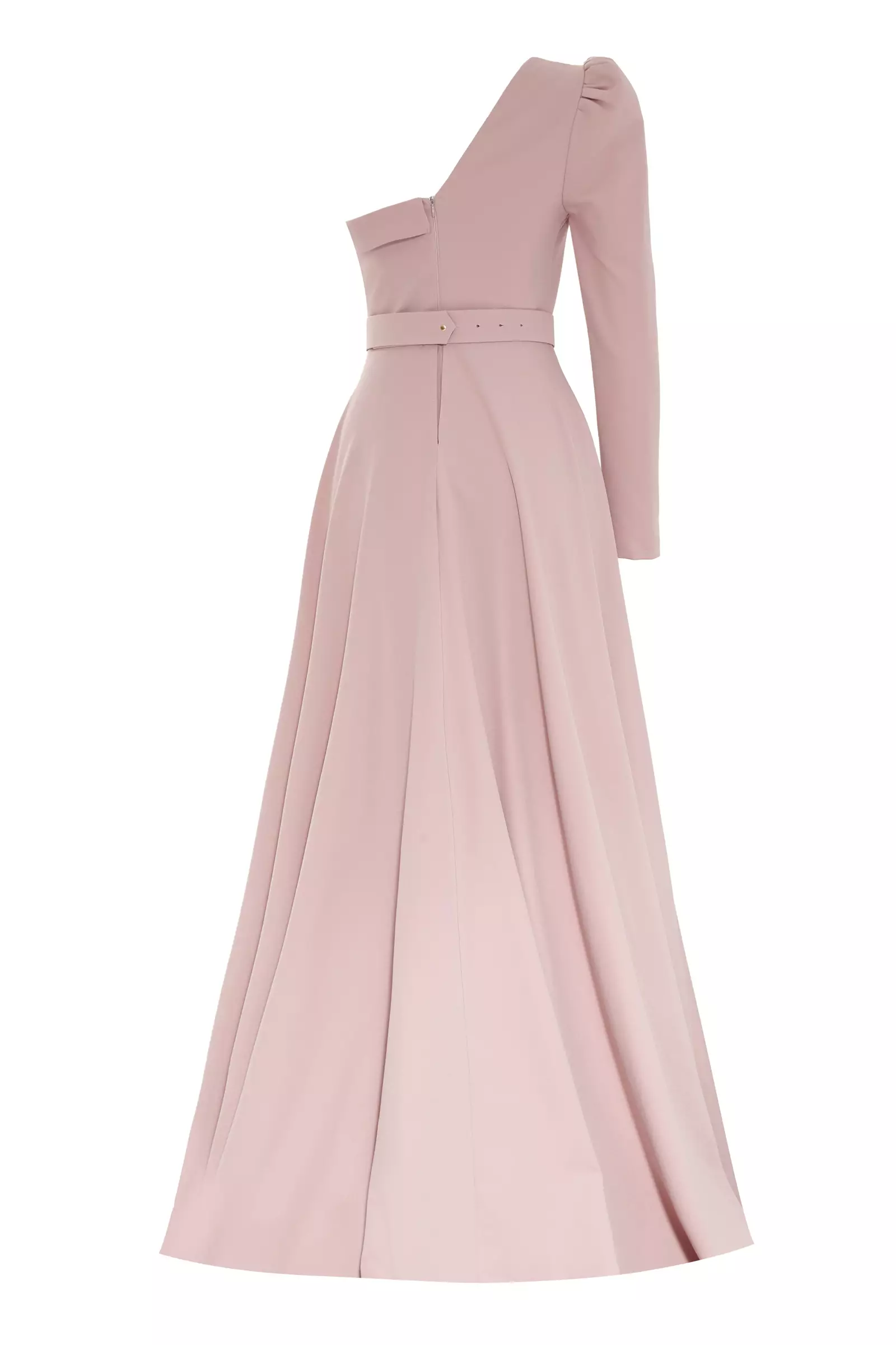 Blush crepe one arm maxi dress