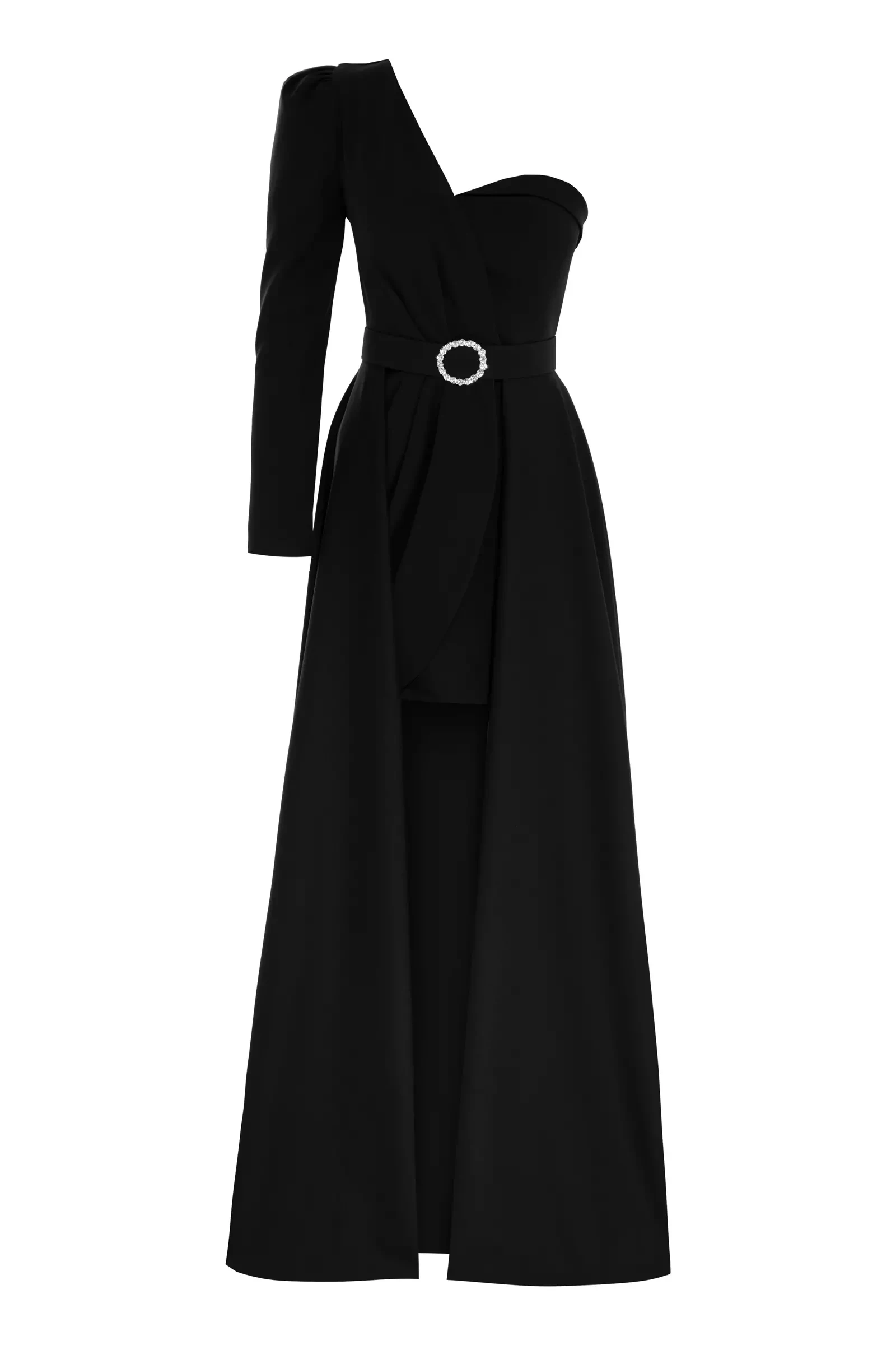 Black Crepe One Arm Maxi Dress