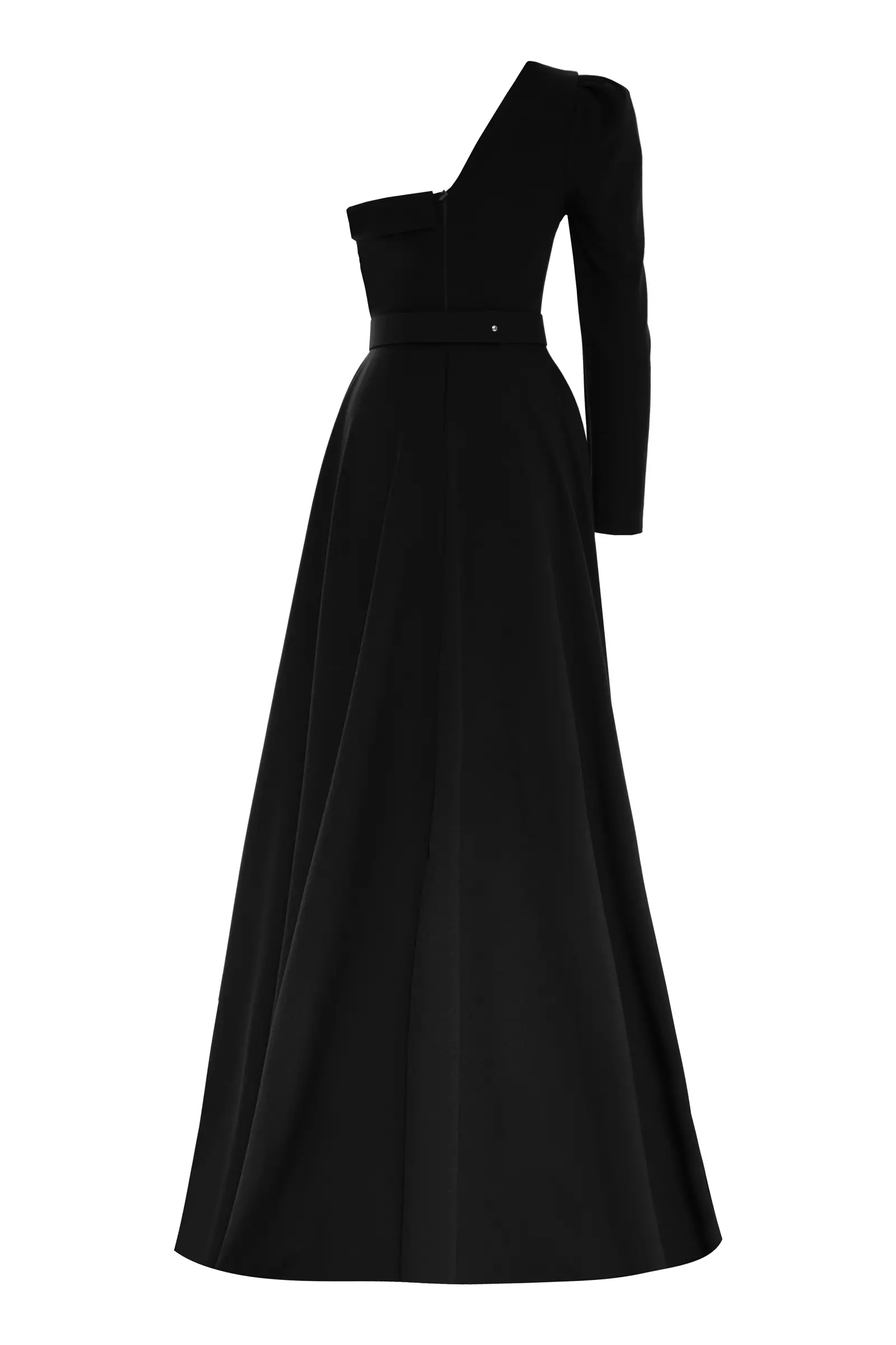 Black Crepe One Arm Maxi Dress
