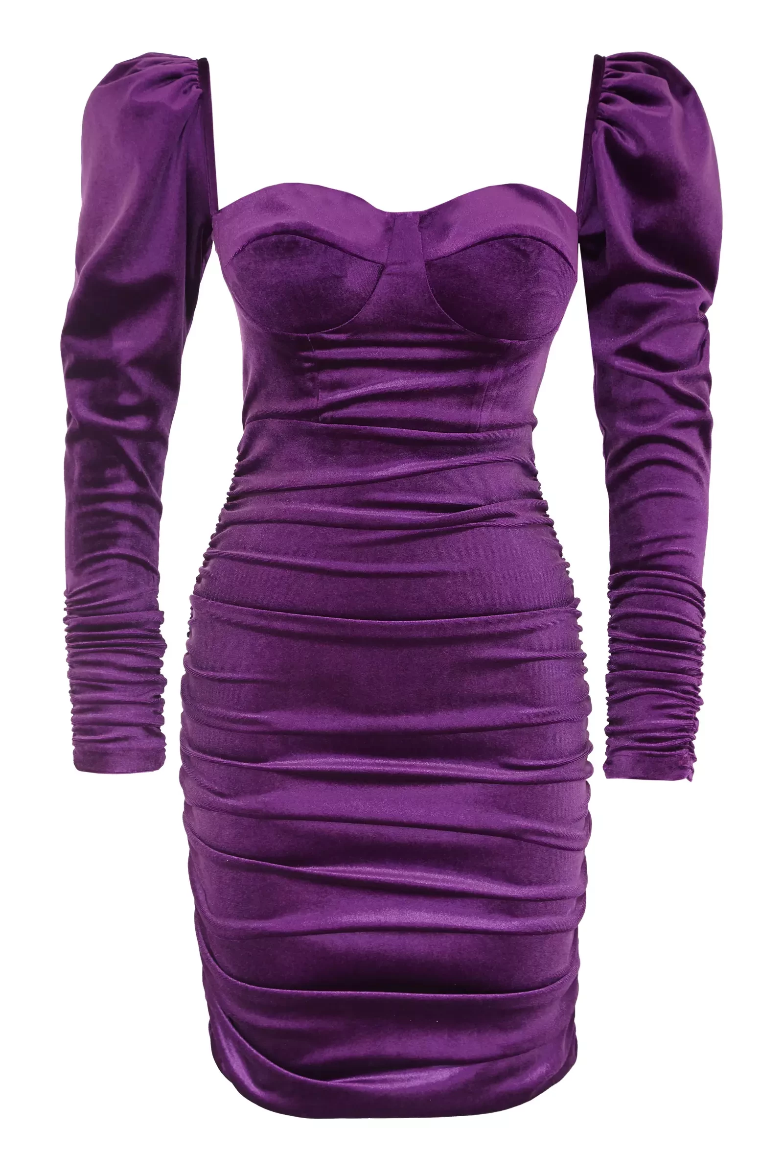 Purple Velvet Long Sleeve Mini Dress