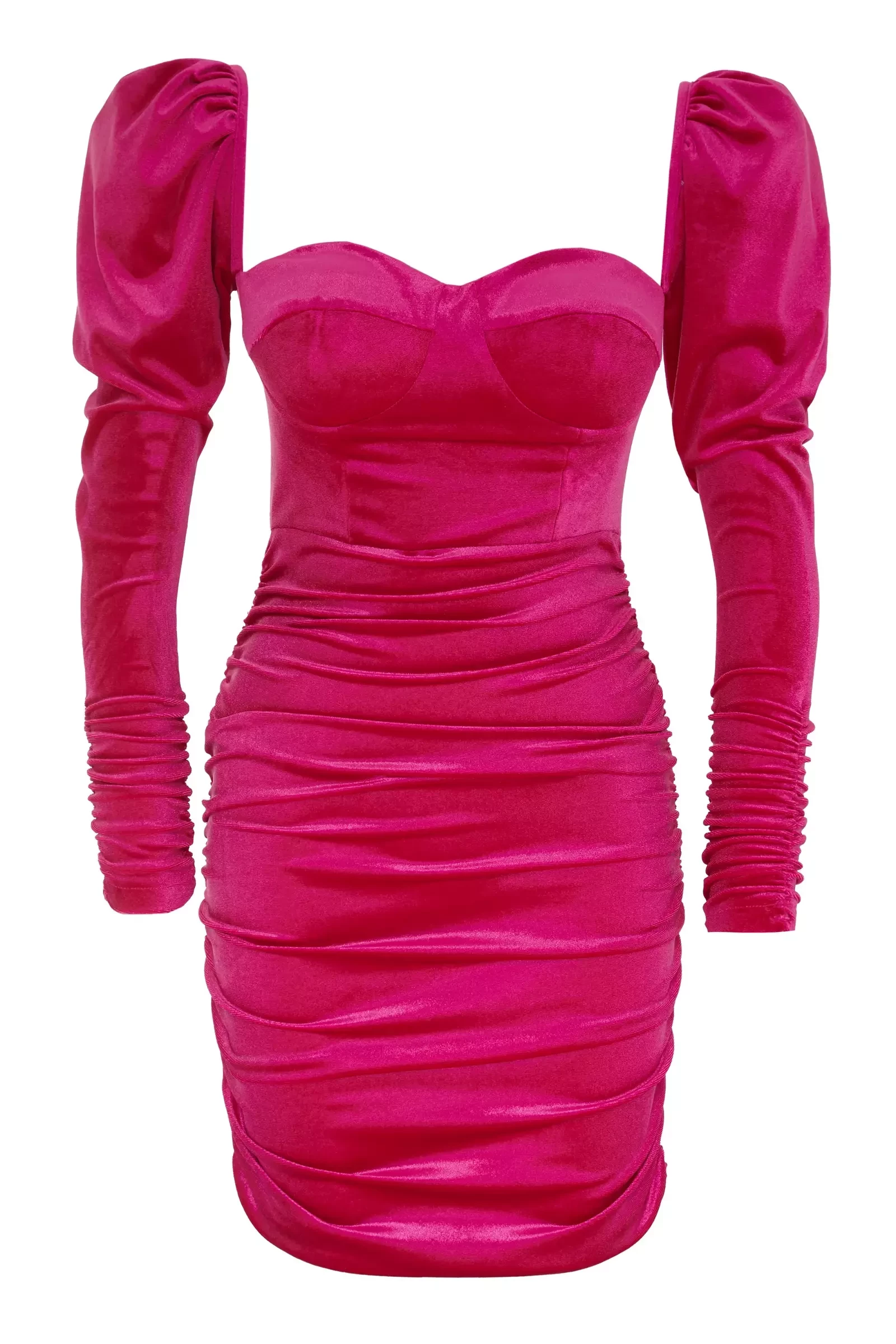 Fuchsia Velvet Long Sleeve Mini Dress