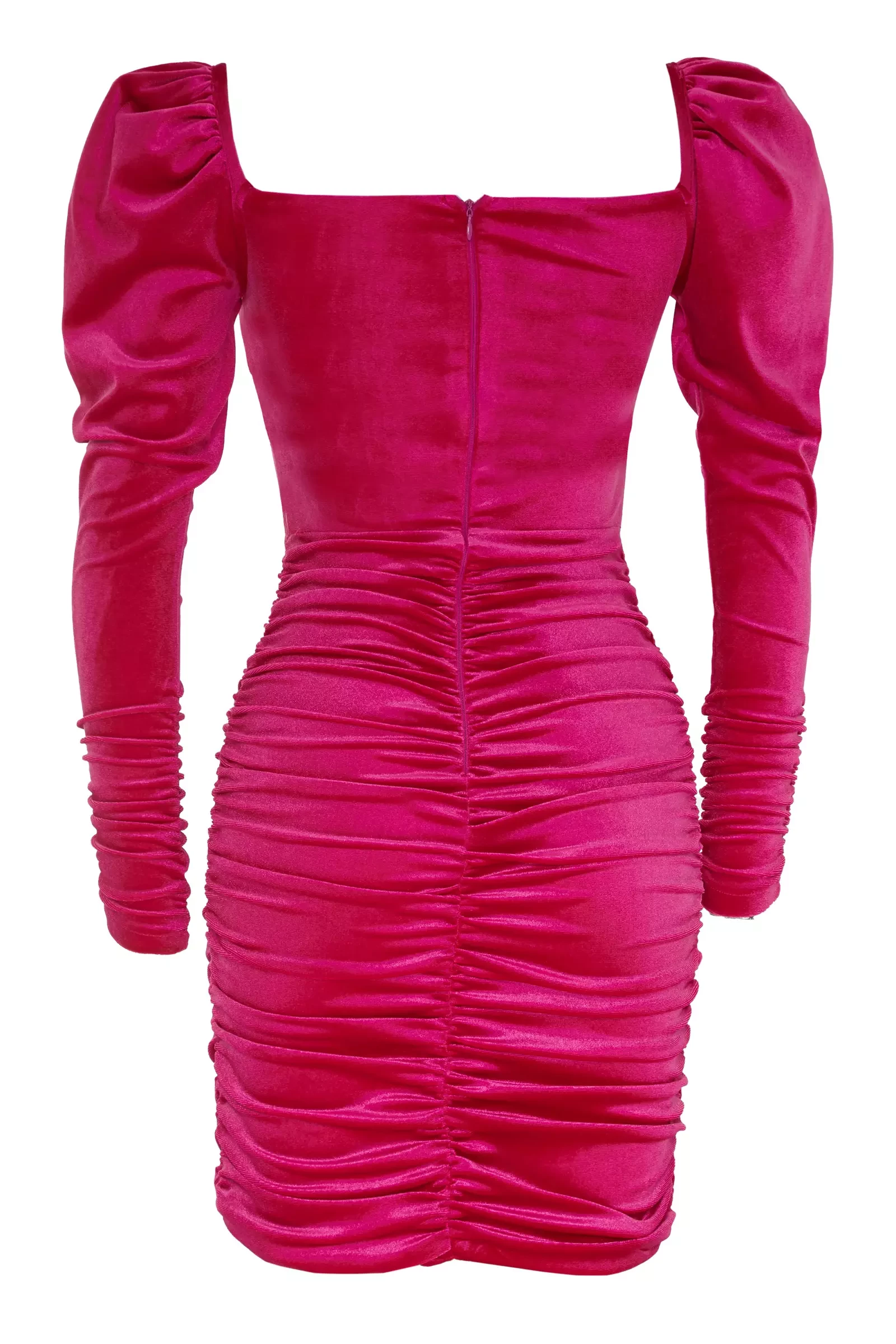 Fuchsia Velvet Long Sleeve Mini Dress