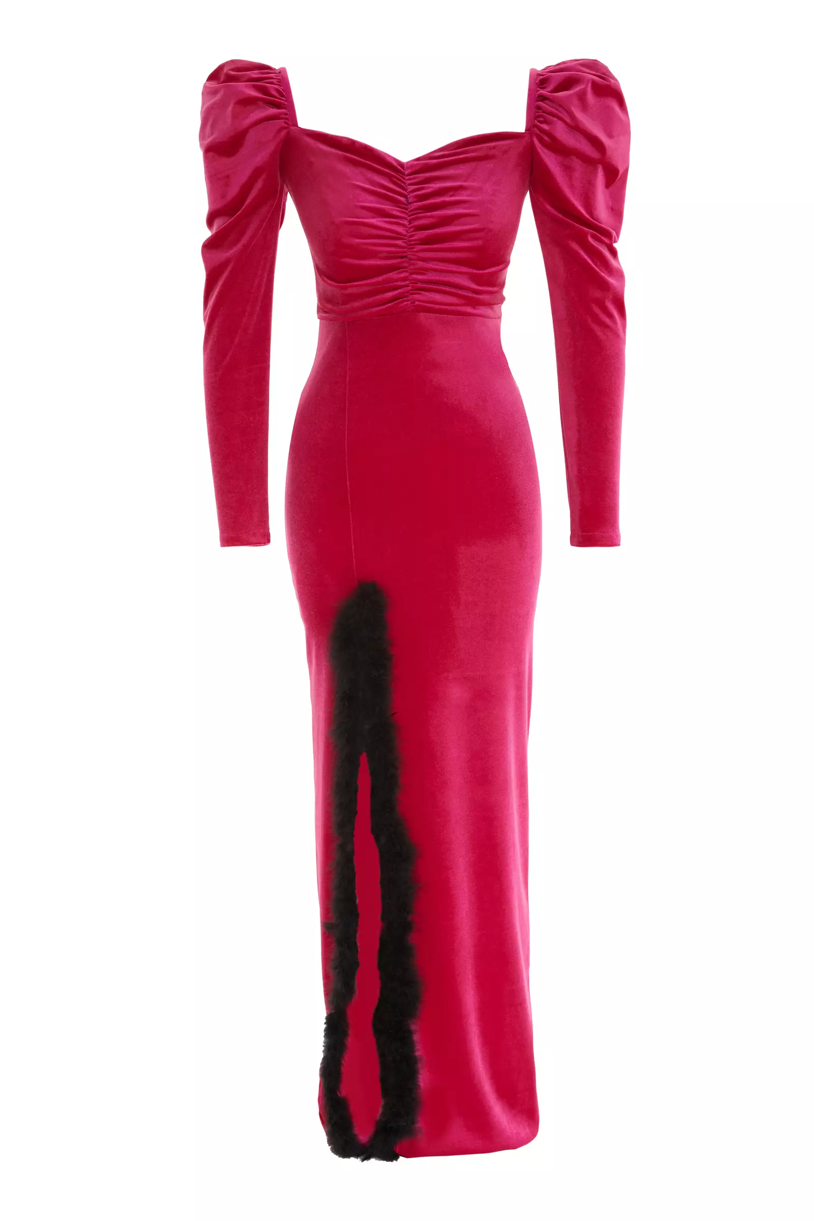 Fuchsia Velvet Long Sleeve Maxi Dress