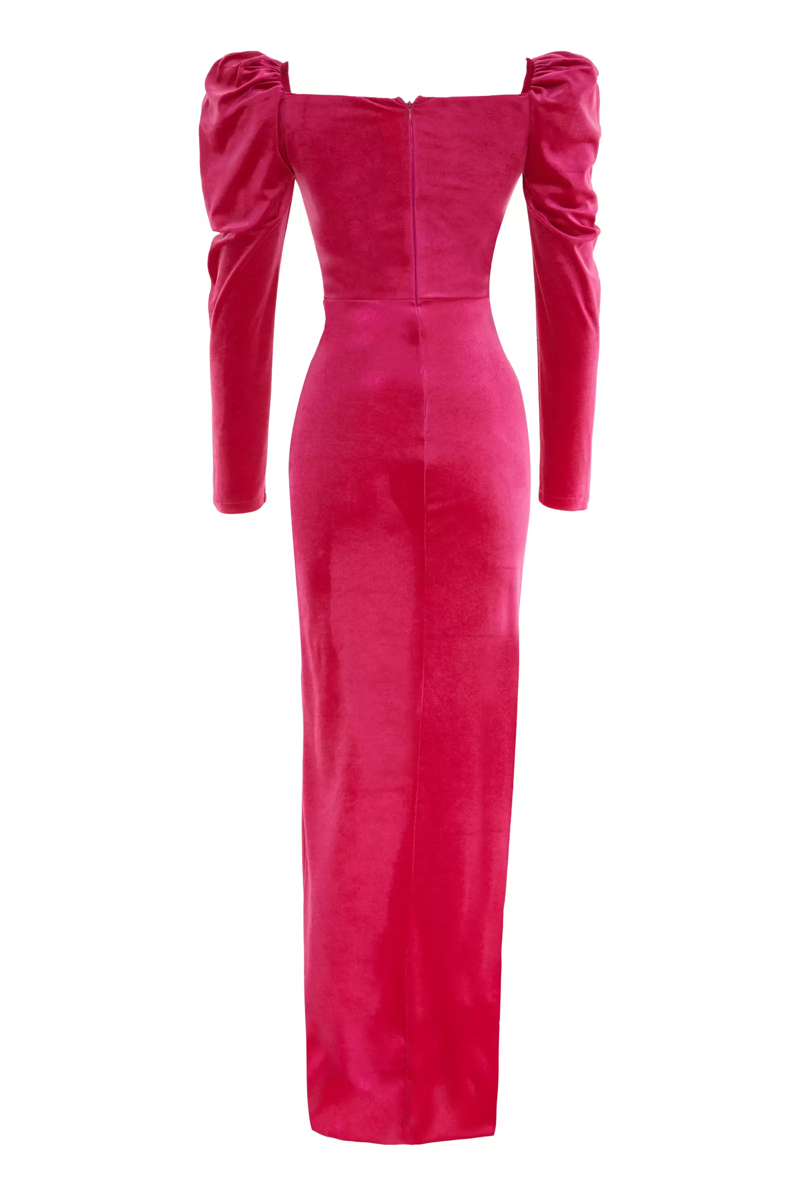 Fuchsia Velvet Long Sleeve Maxi Dress