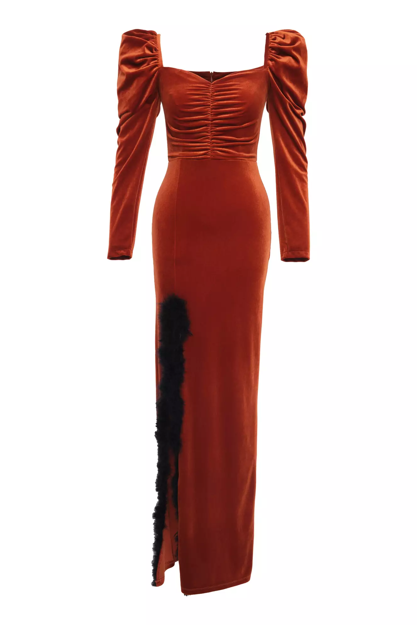 Printed Velvet Long Sleeve Maxi Dress