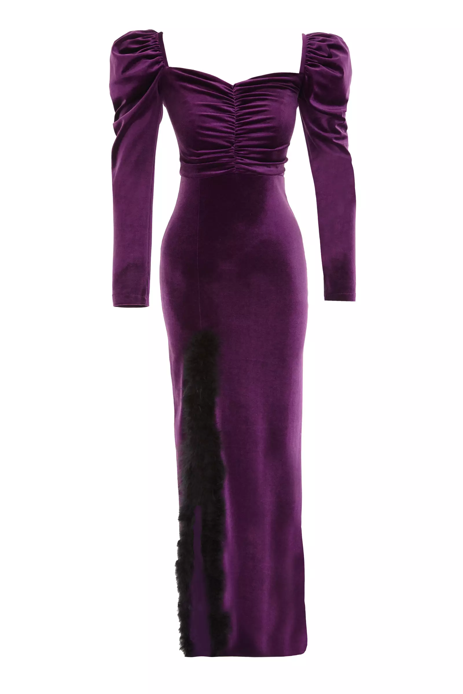 Purple Velvet Long Sleeve Maxi Dress