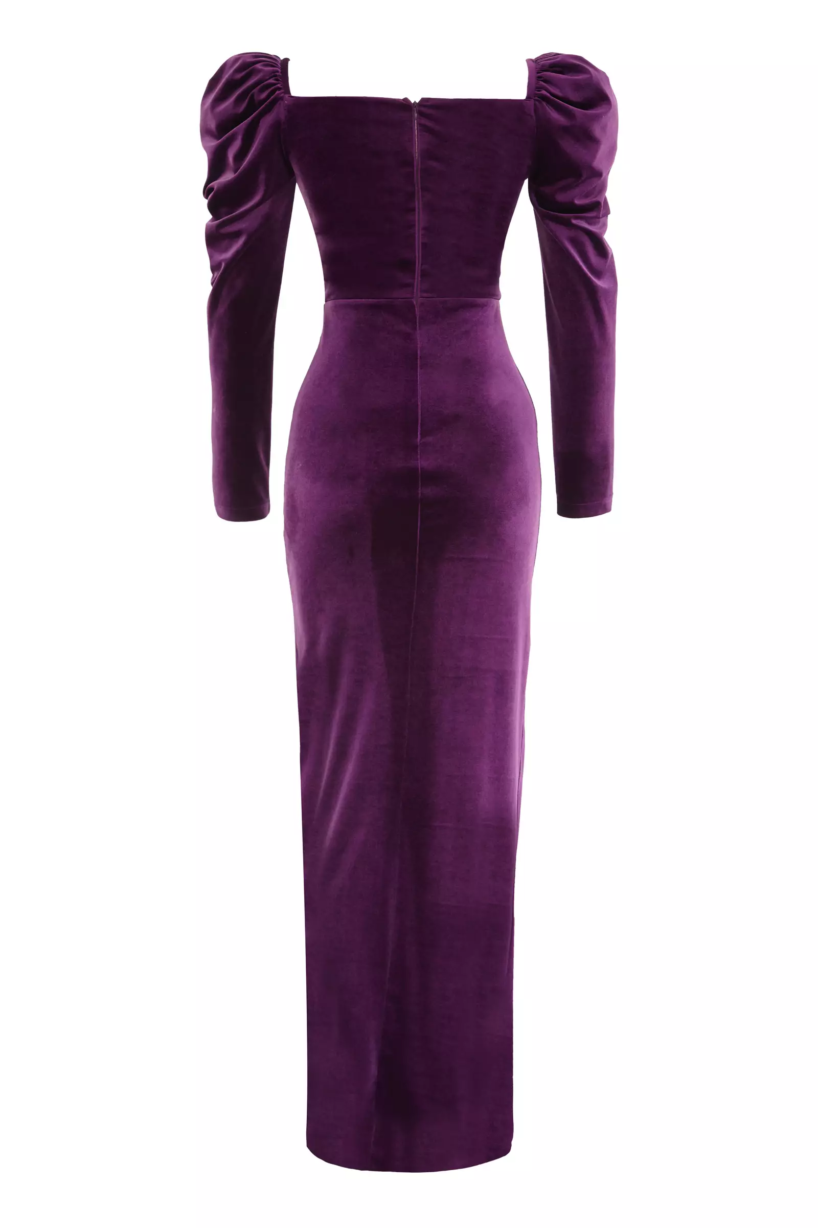 Purple Velvet Long Sleeve Maxi Dress
