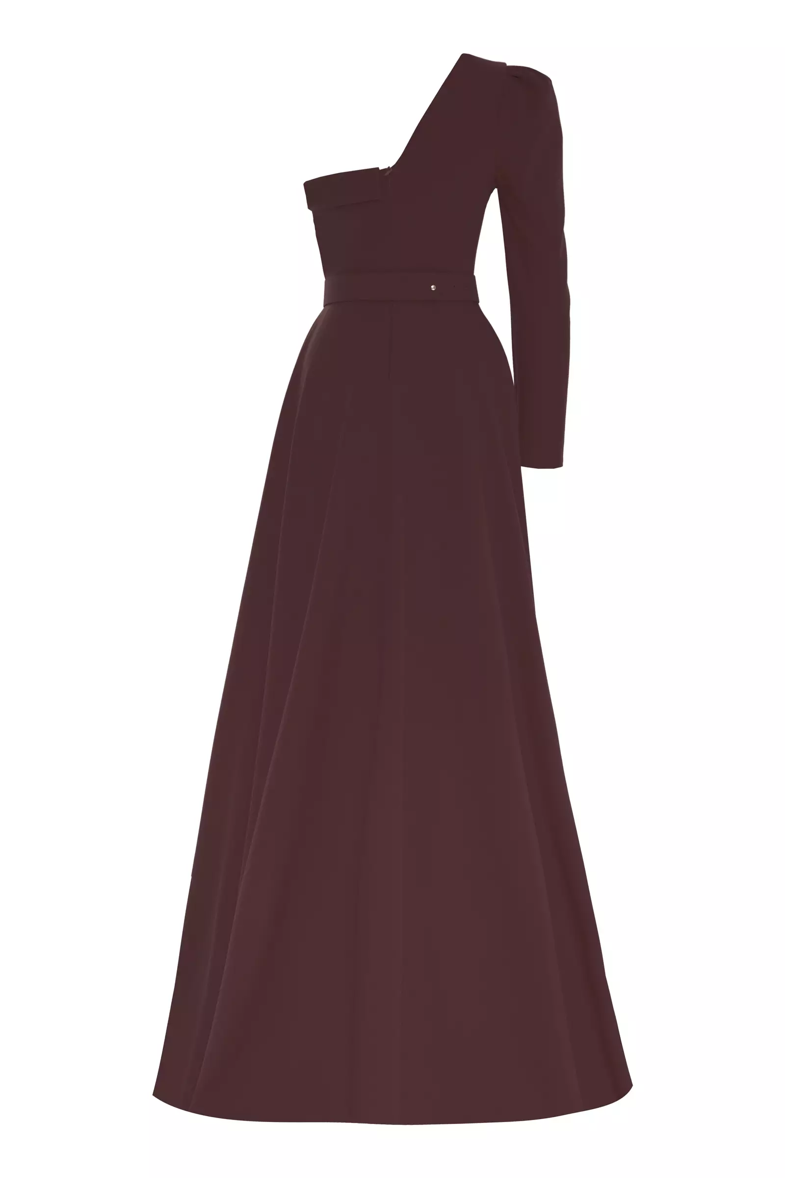 Brown Crepe One Arm Maxi Dress