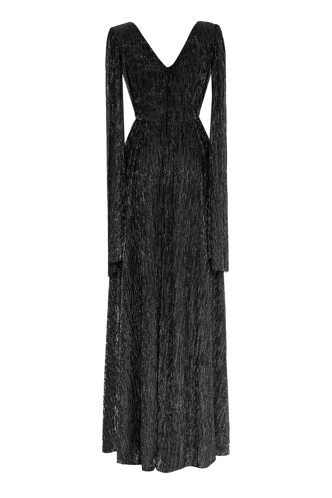 Siyah Gümüş Plus Size Moonlight Long Sleeve Maxi Dress
