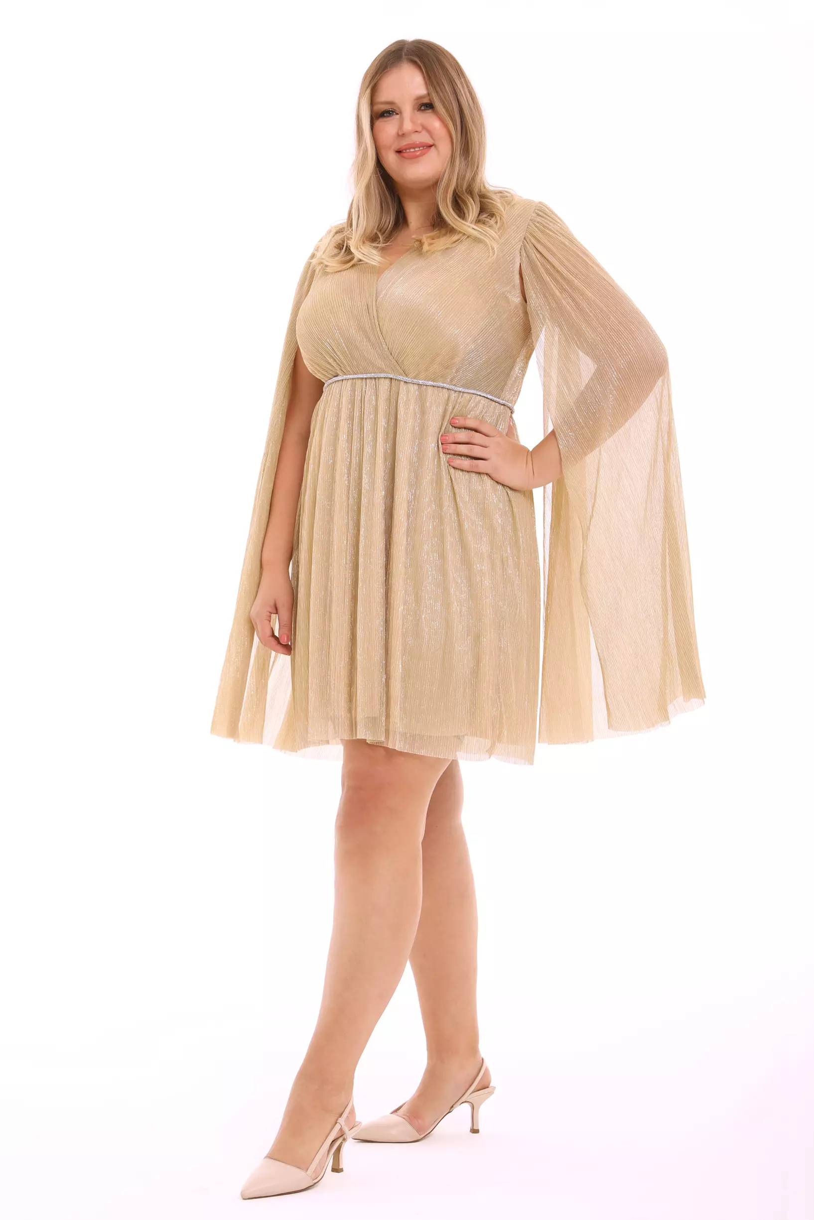 Gold Plus Size Moonlight Long Sleeve Mini Dress