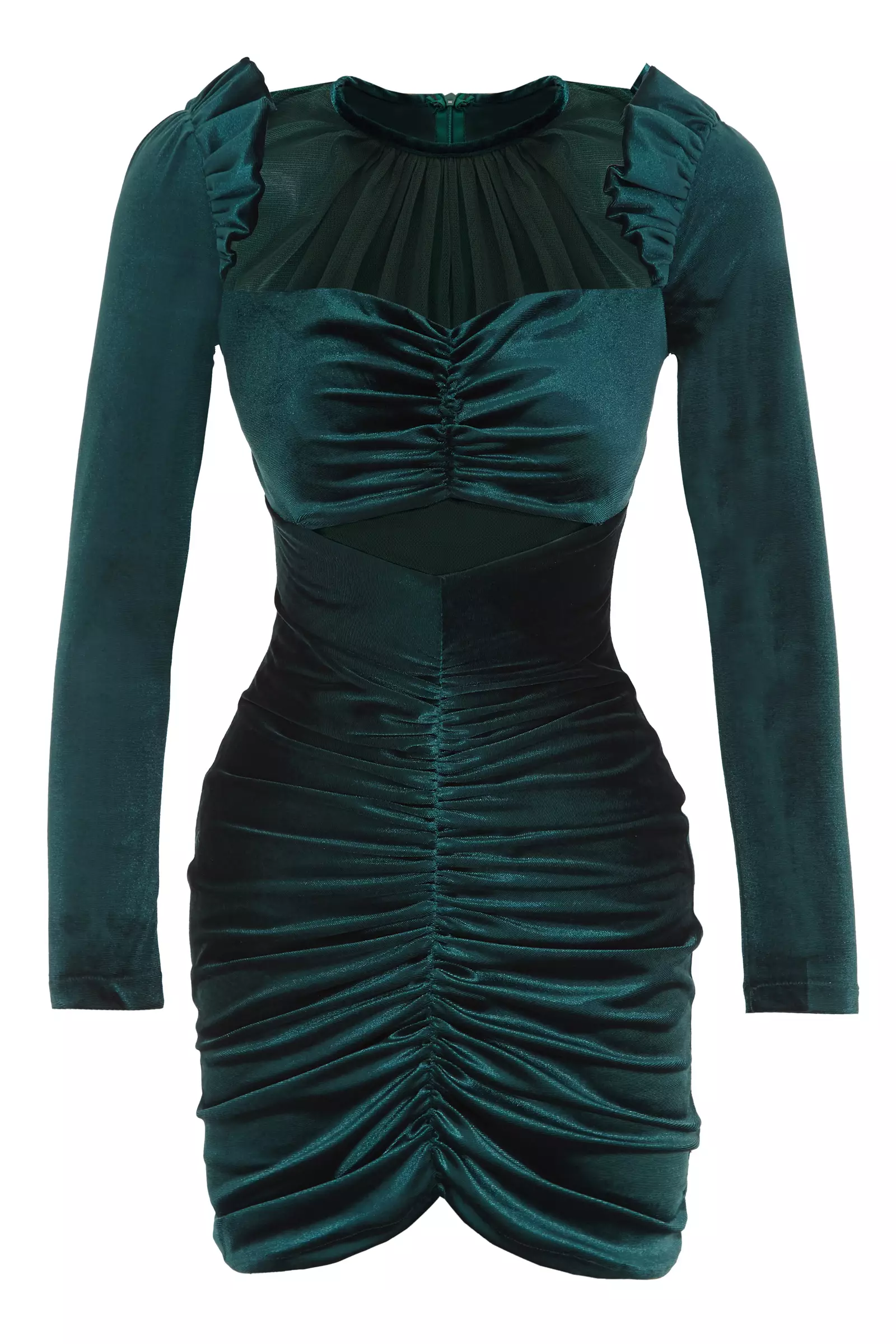 Green Velvet Long Sleeve Mini Dress