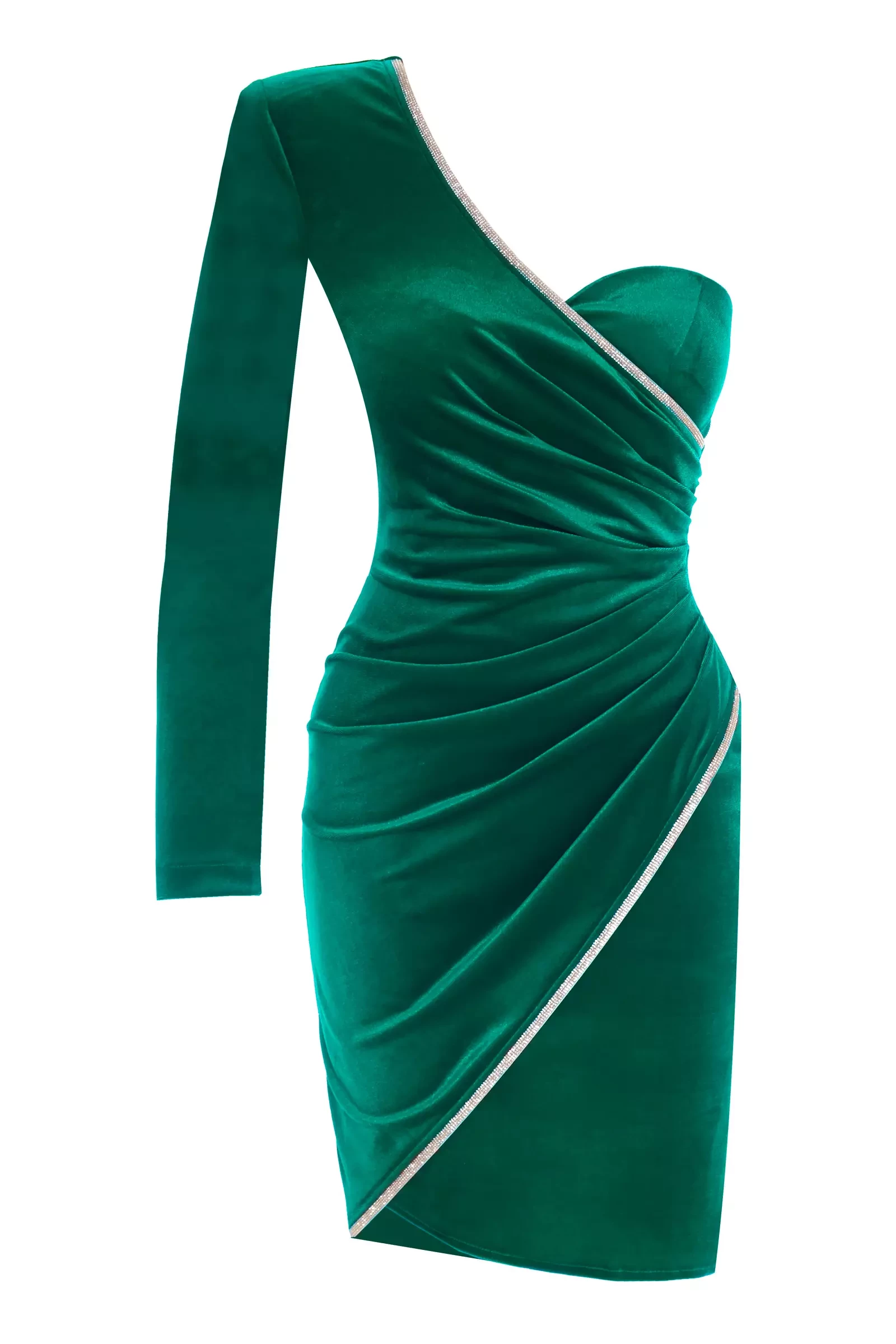 Green Velvet One Arm Mini Dress