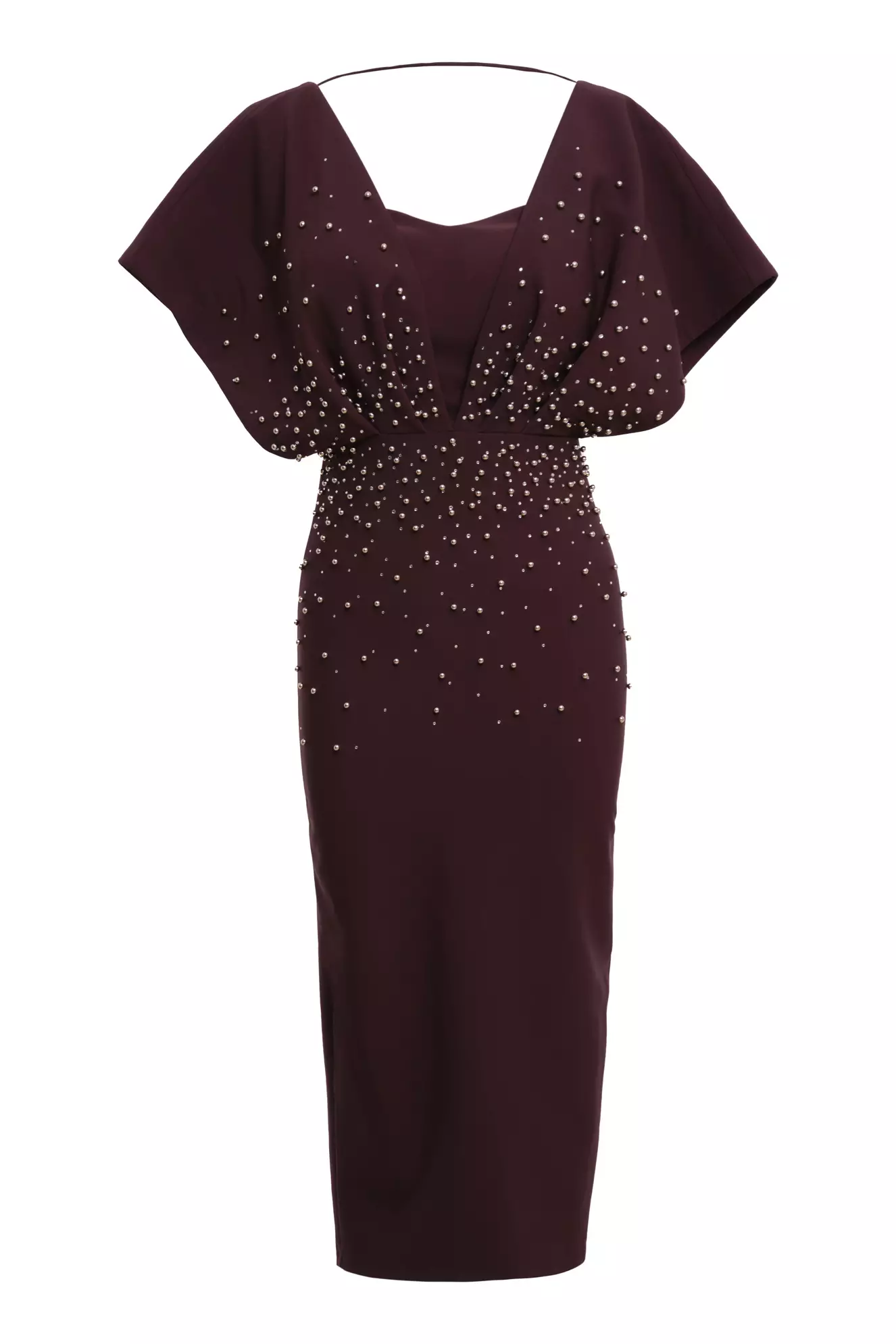 Brown Crepe Short Sleeve Long Dress
