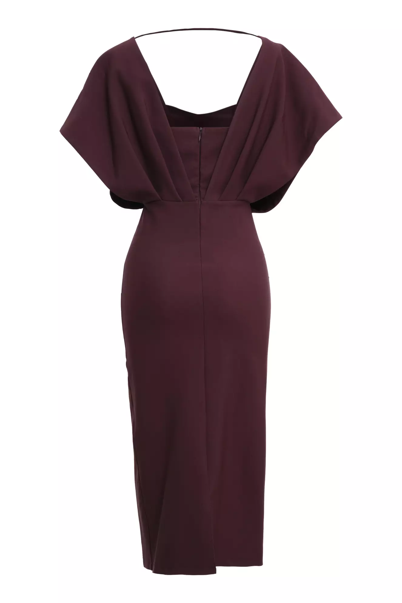 Brown Crepe Short Sleeve Long Dress