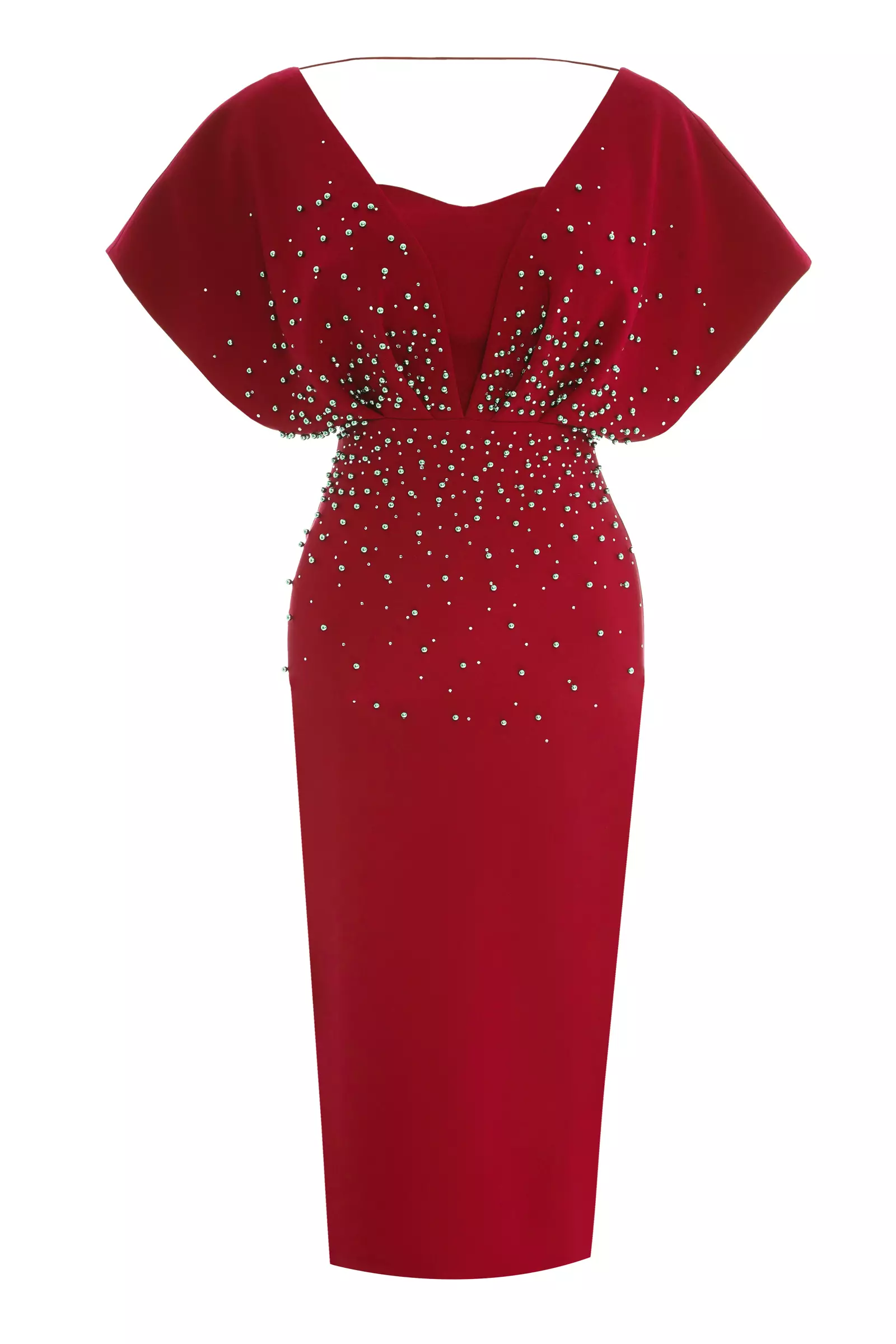 Red crepe short sleeve long dress