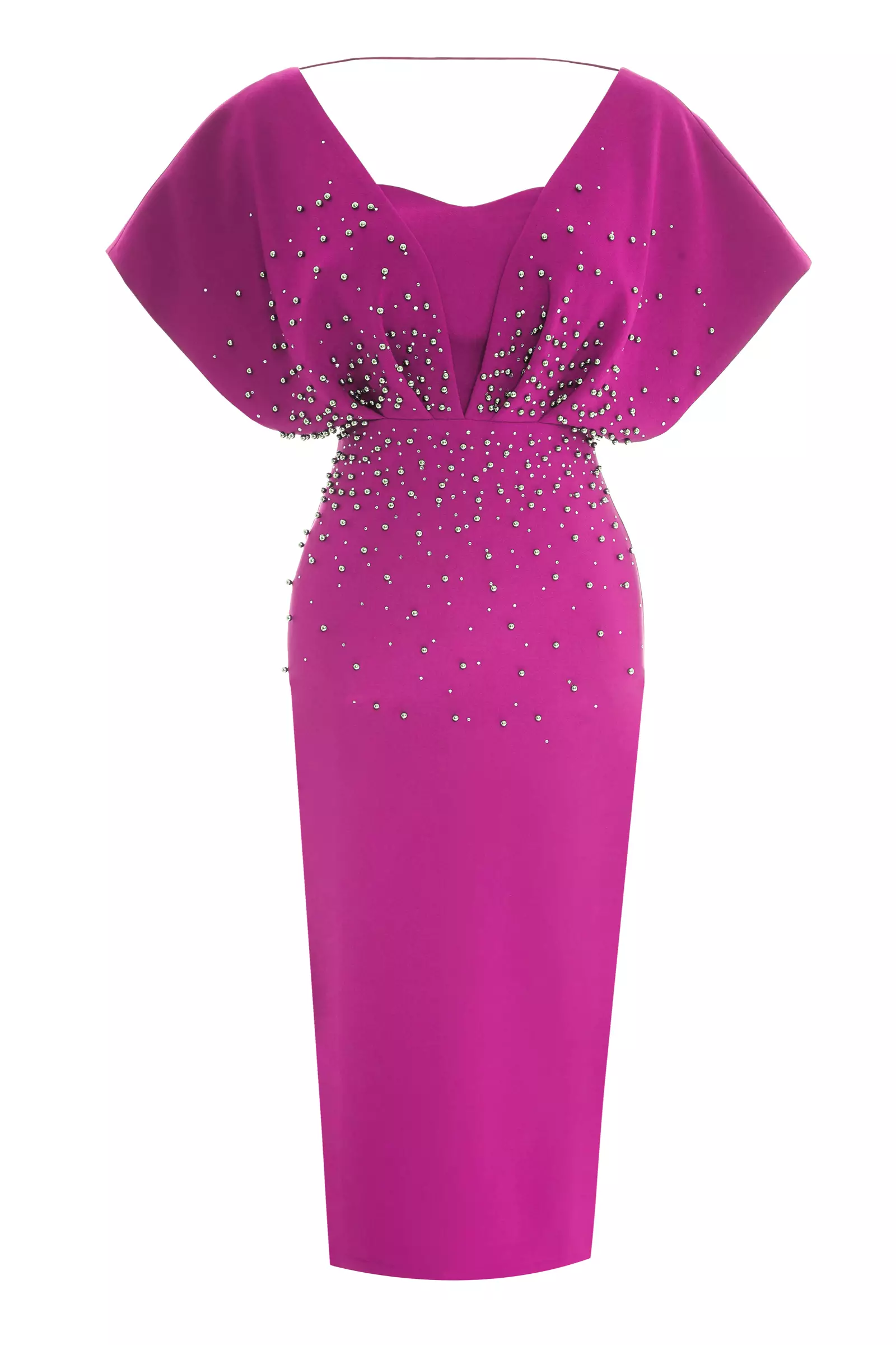 Fuchsia Crepe Short Sleeve Uzun Dress