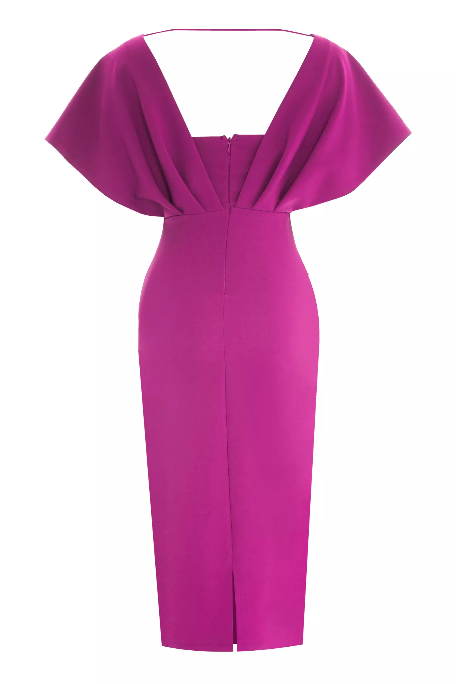 Fuchsia Crepe Short Sleeve Uzun Dress