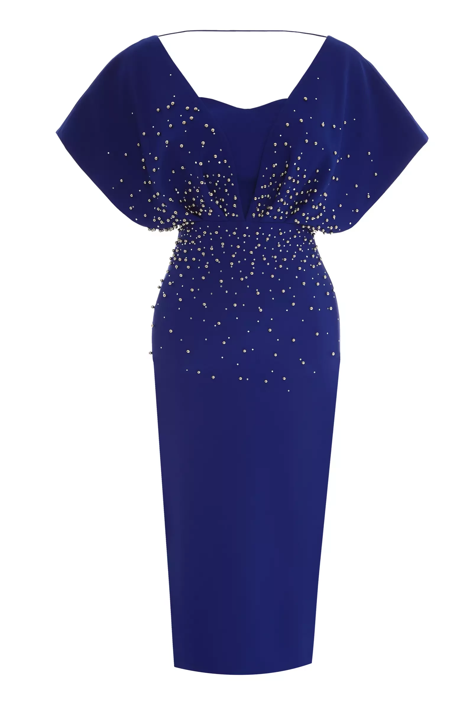 Blue crepe short sleeve long dress