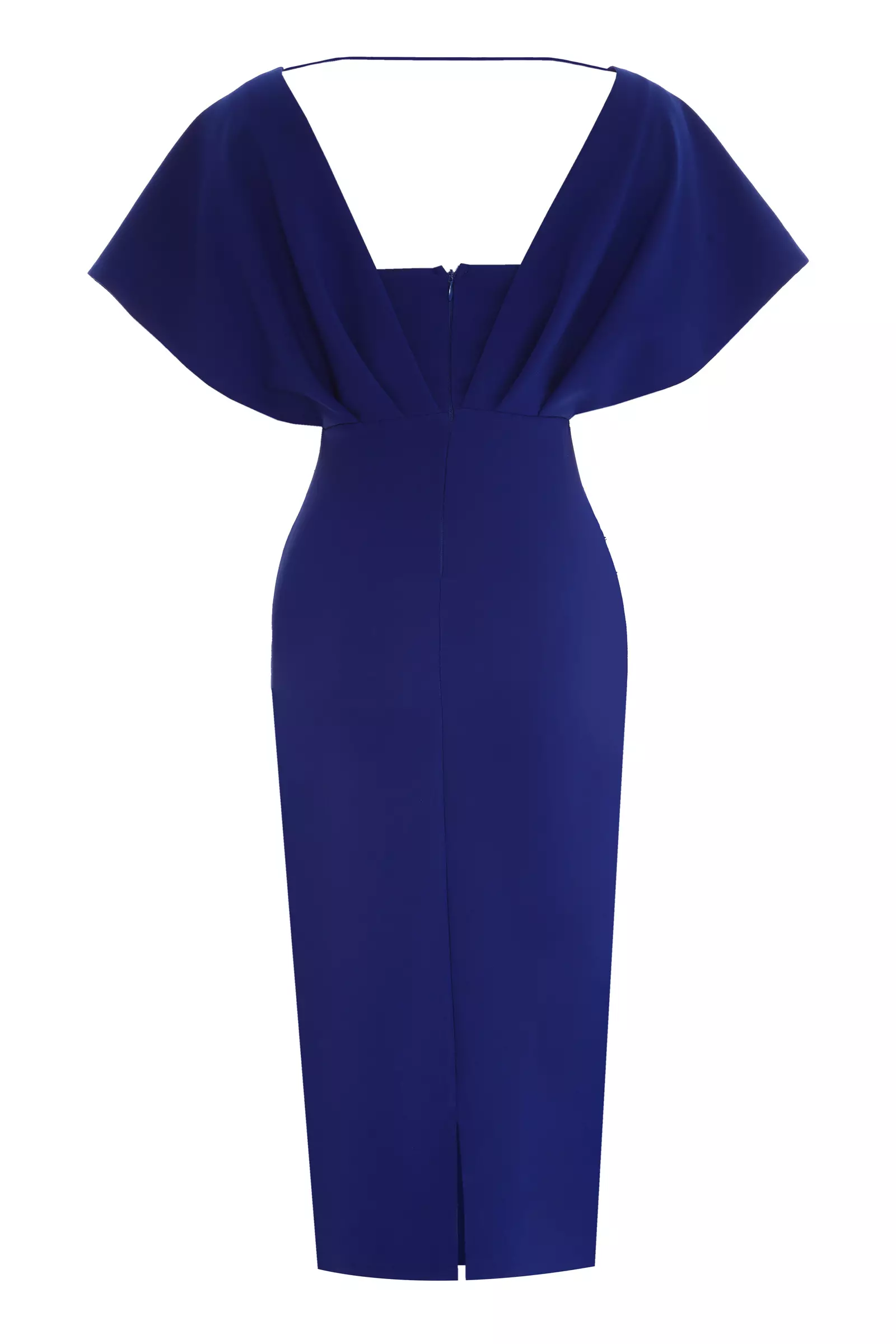 Blue crepe short sleeve long dress