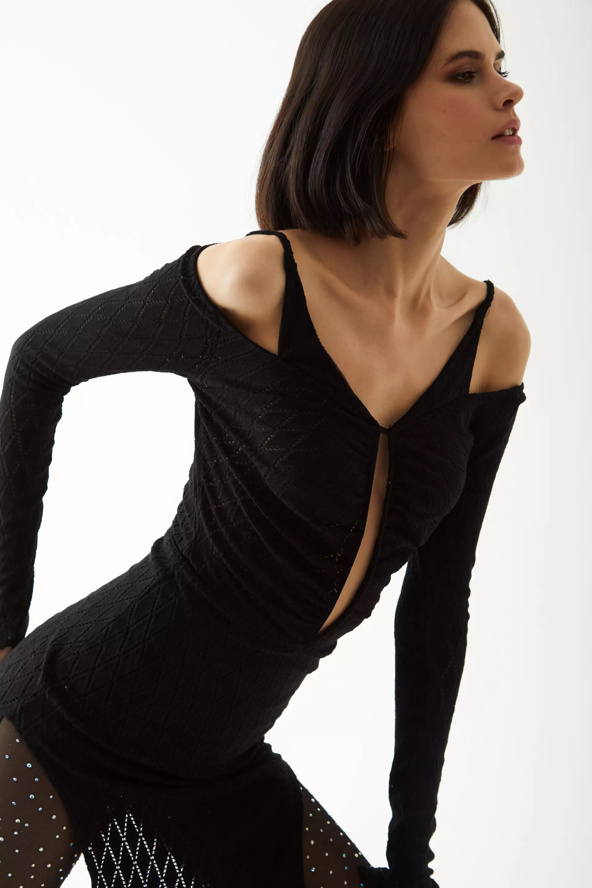 Black Knitted Long Sleeve Maxi Dress