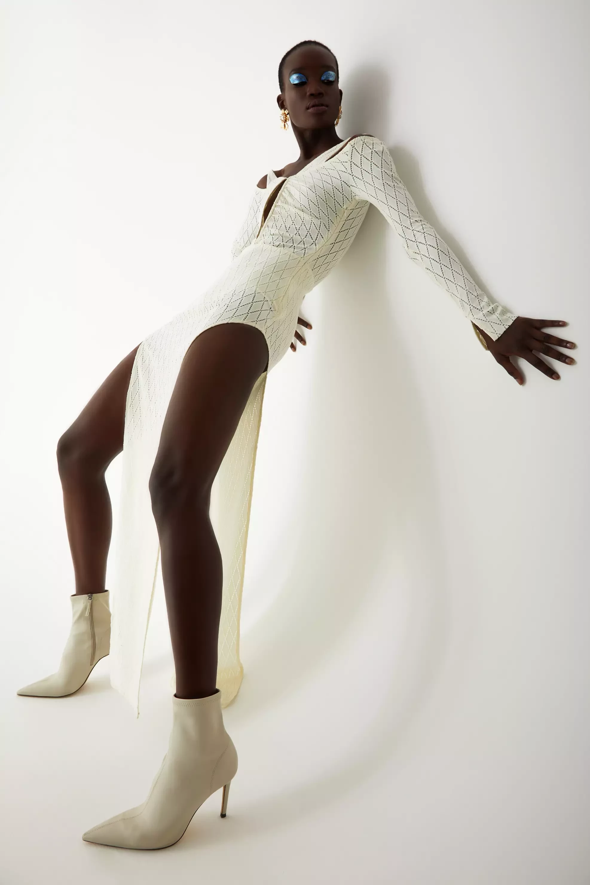 Ecru Knitted Long Sleeve Maxi Dress