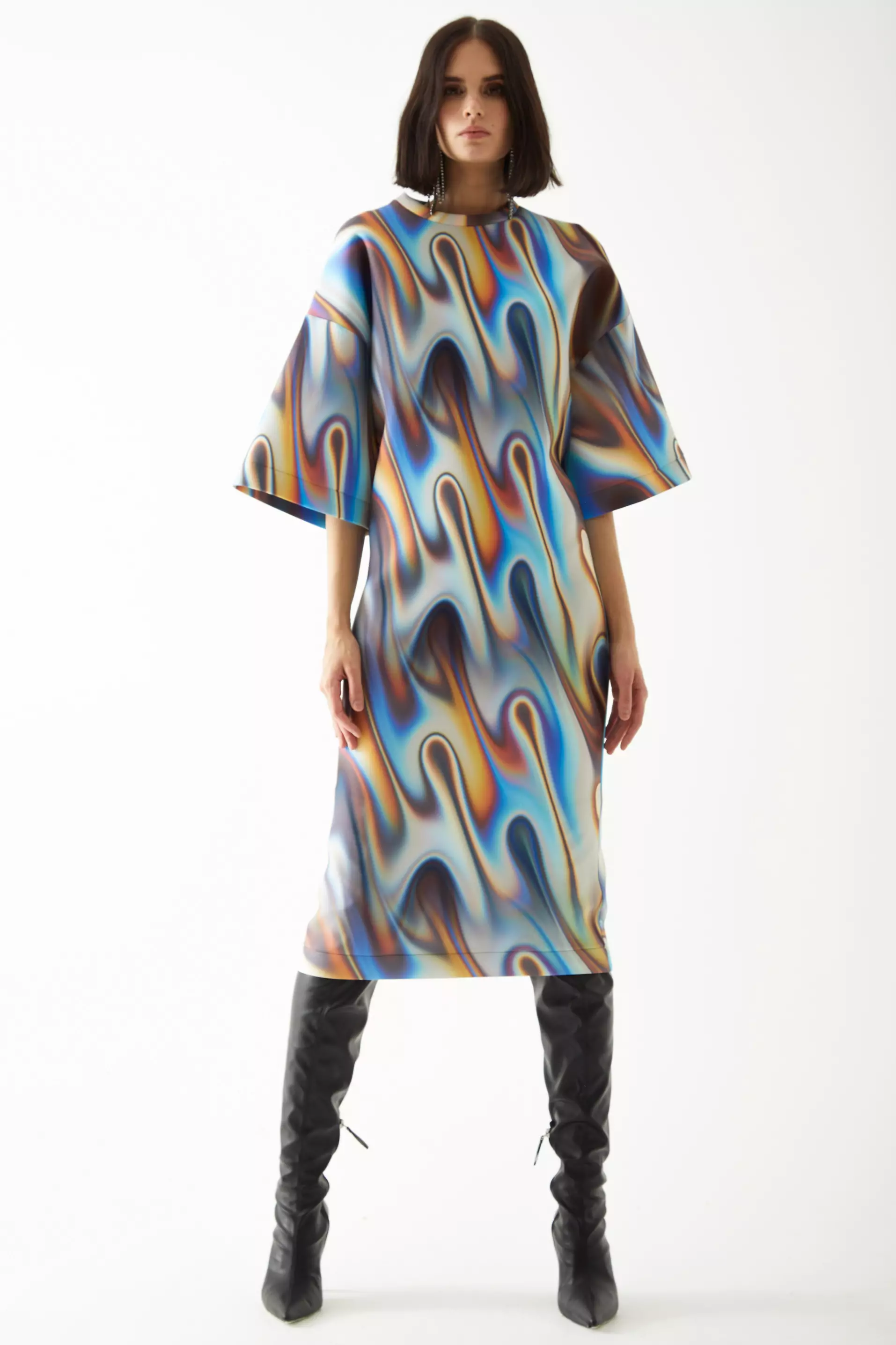 Printed Dalgic Long Sleeve Maxi Dress