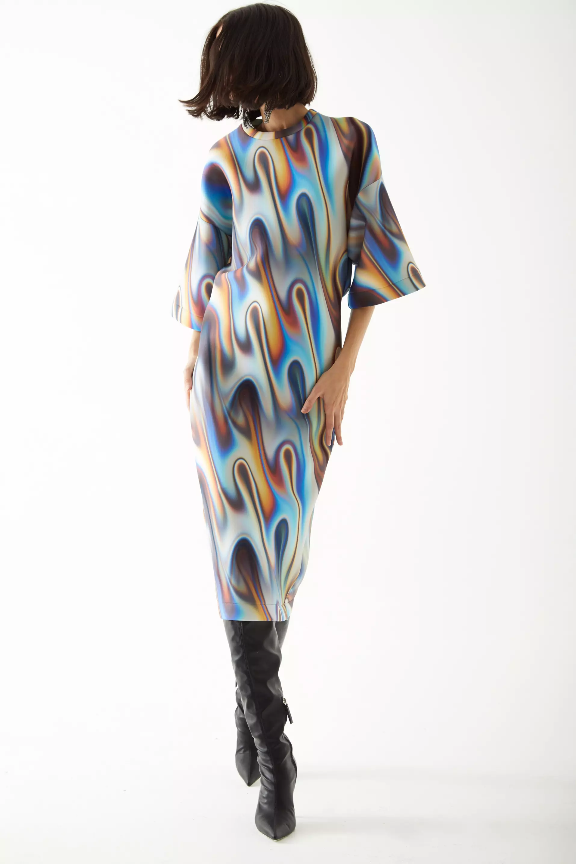 Printed Dalgic Long Sleeve Maxi Dress