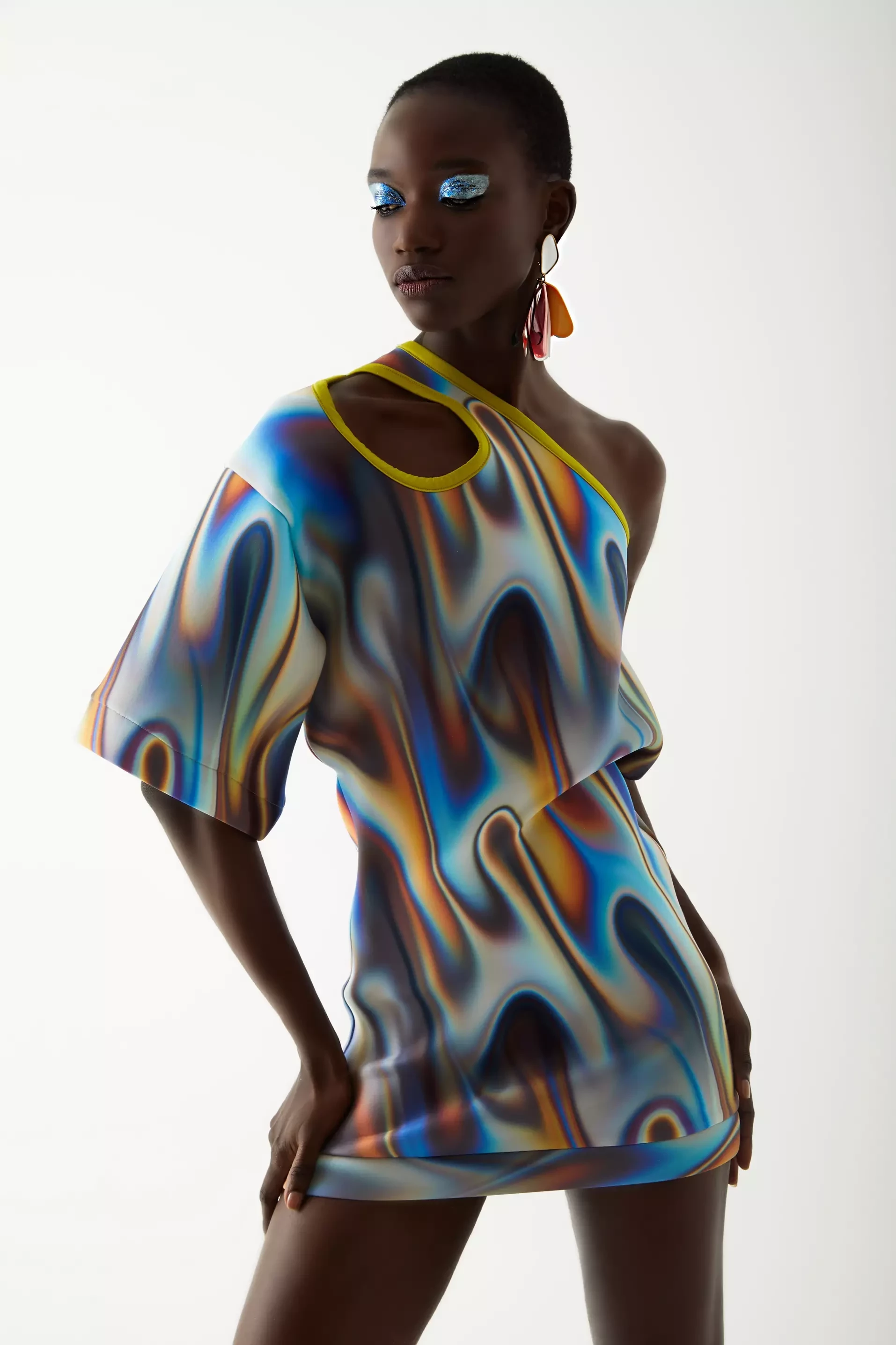 Printed dalgic one arm mini dress