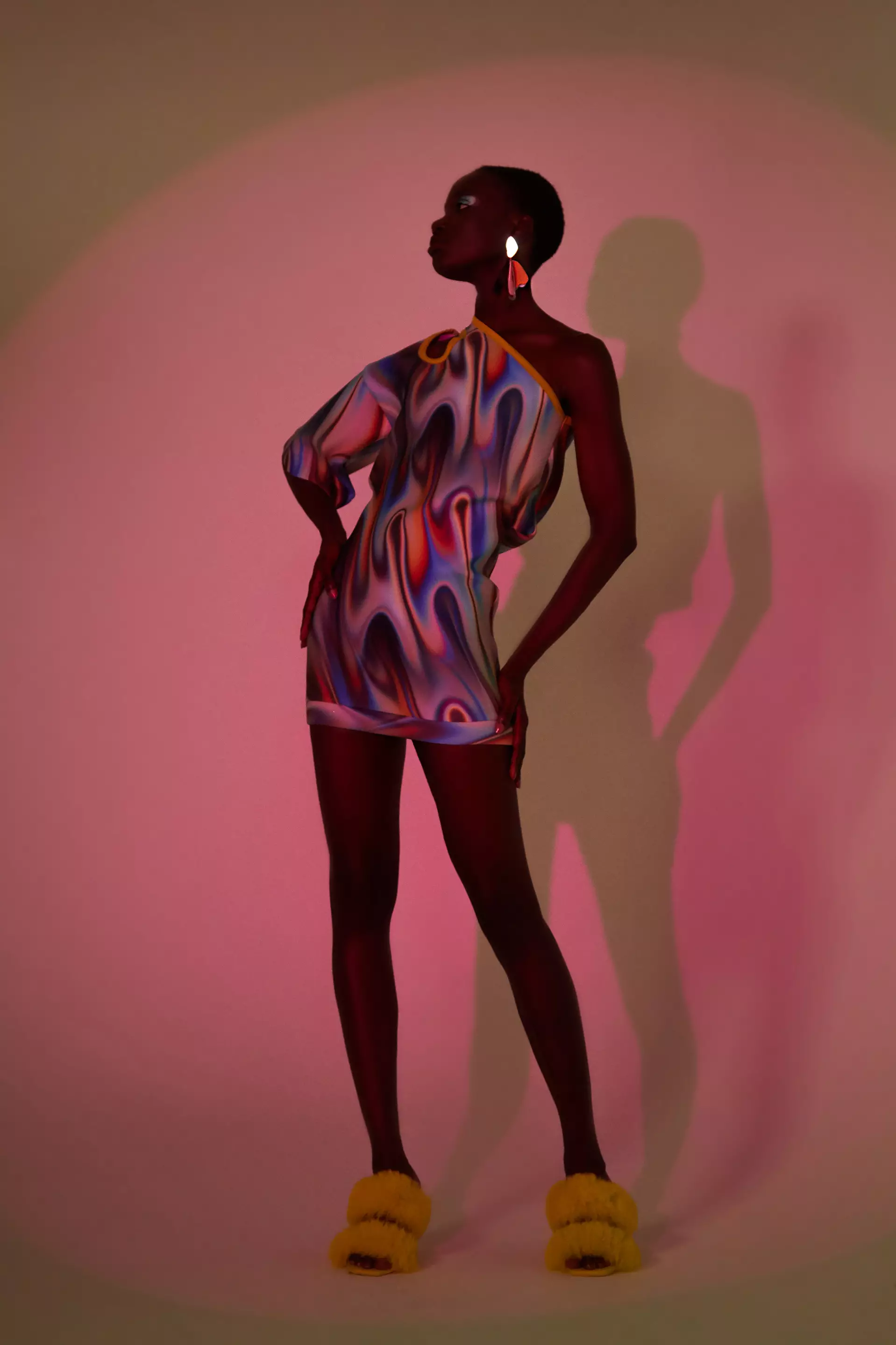 Printed dalgic one arm mini dress