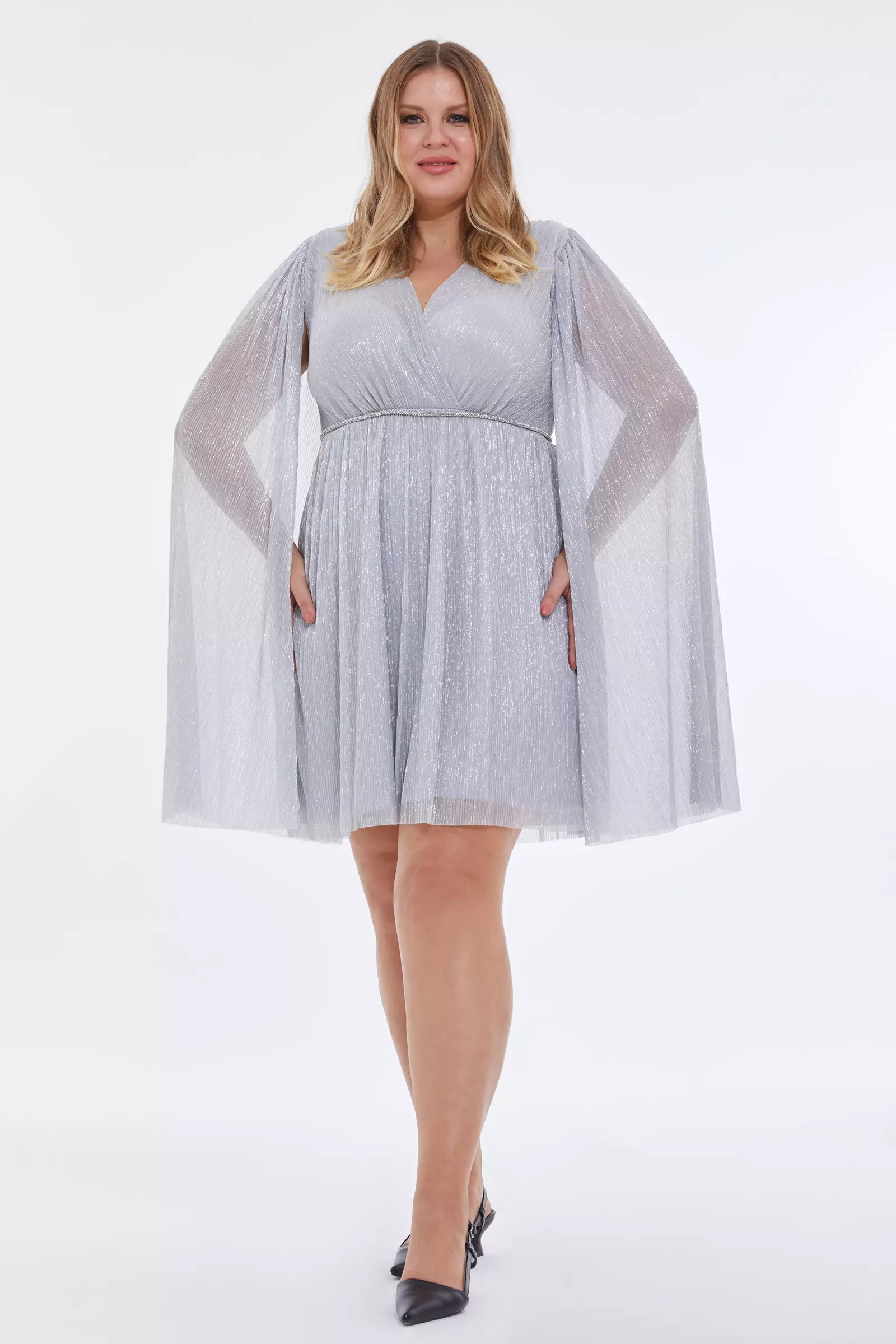 Silver Plus Size Moonlight Long Sleeve Mini Dress