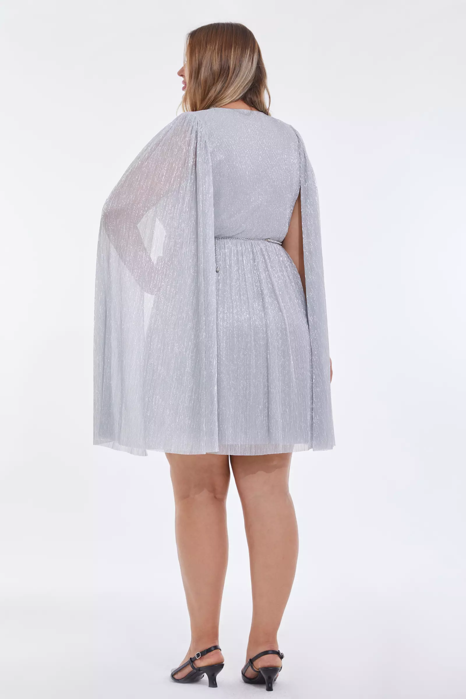 Silver Plus Size Moonlight Long Sleeve Mini Dress