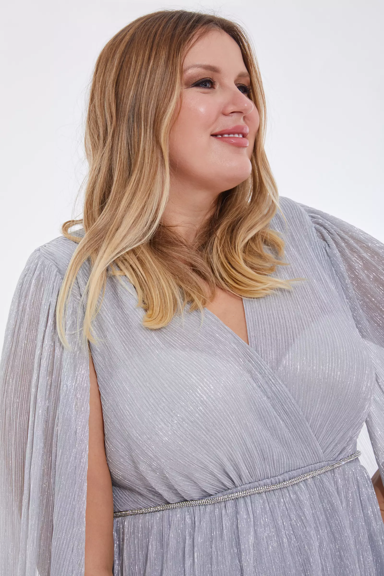 Silver Plus Size Moonlight Long Sleeve Mini Dress