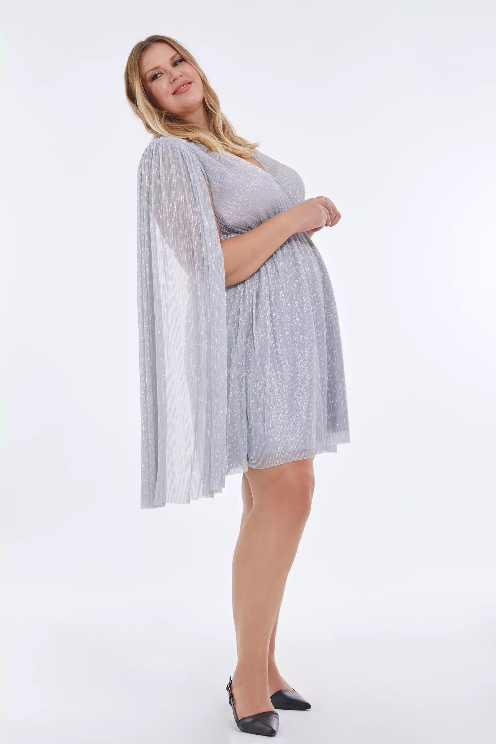 Silver Plus Size Moonlight Long Sleeve Mini Dress