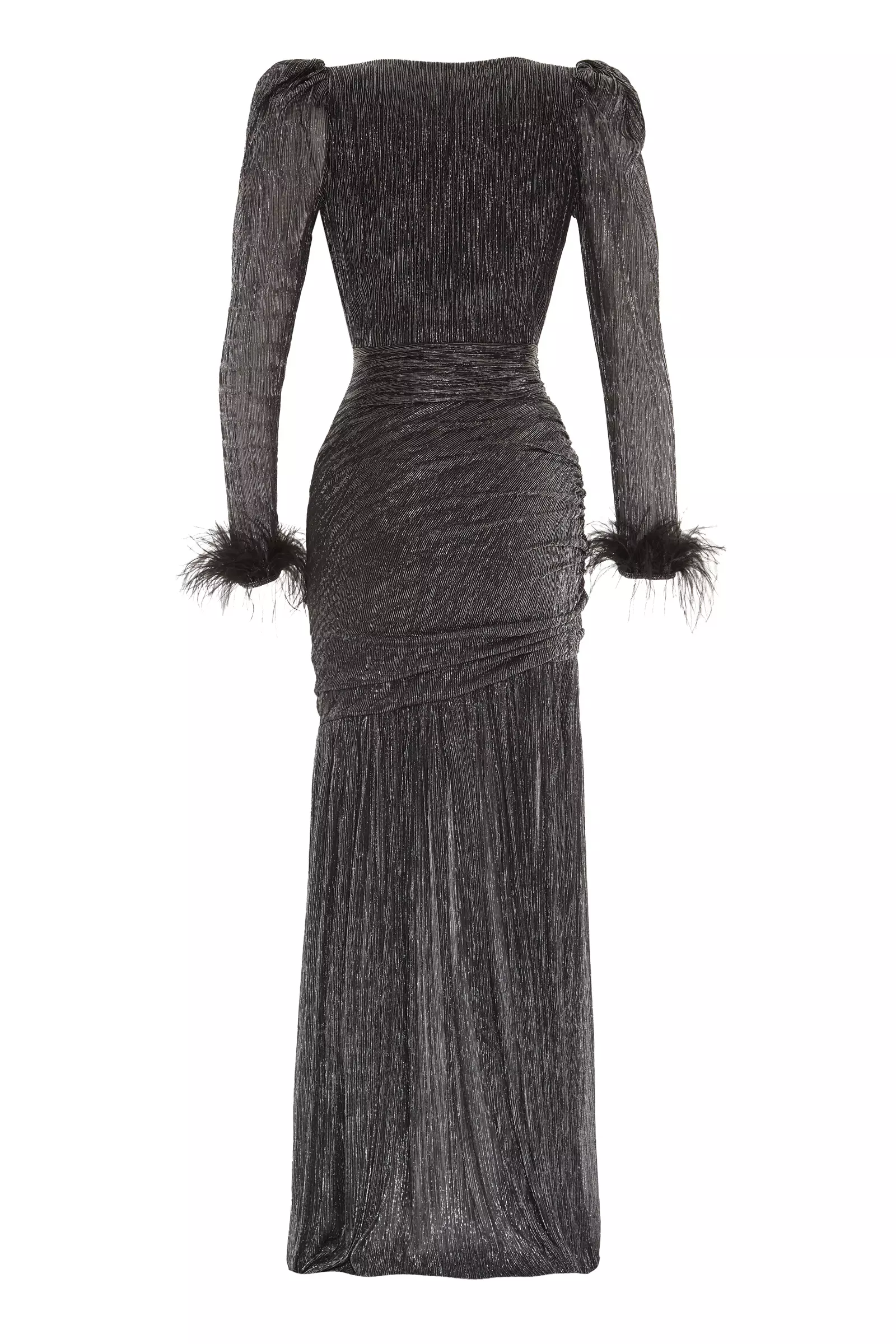Siyah Gümüş Moonlight Long Sleeve Maxi Dress