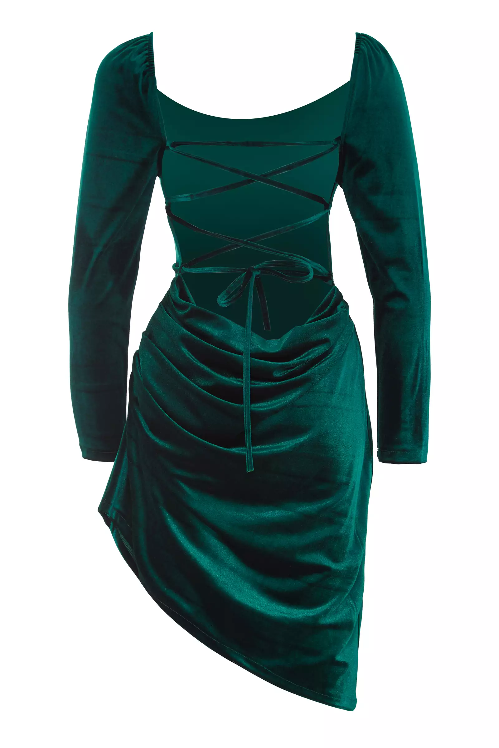Green Velvet Long Sleeve Mini Dress