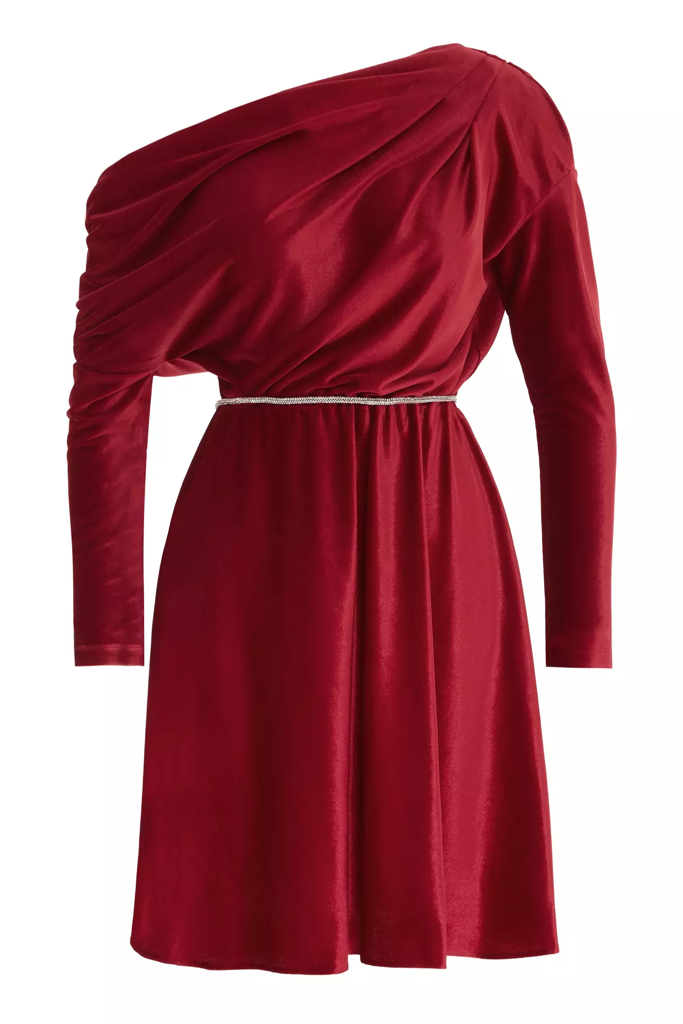 Maroon velvet long sleeve mini dress