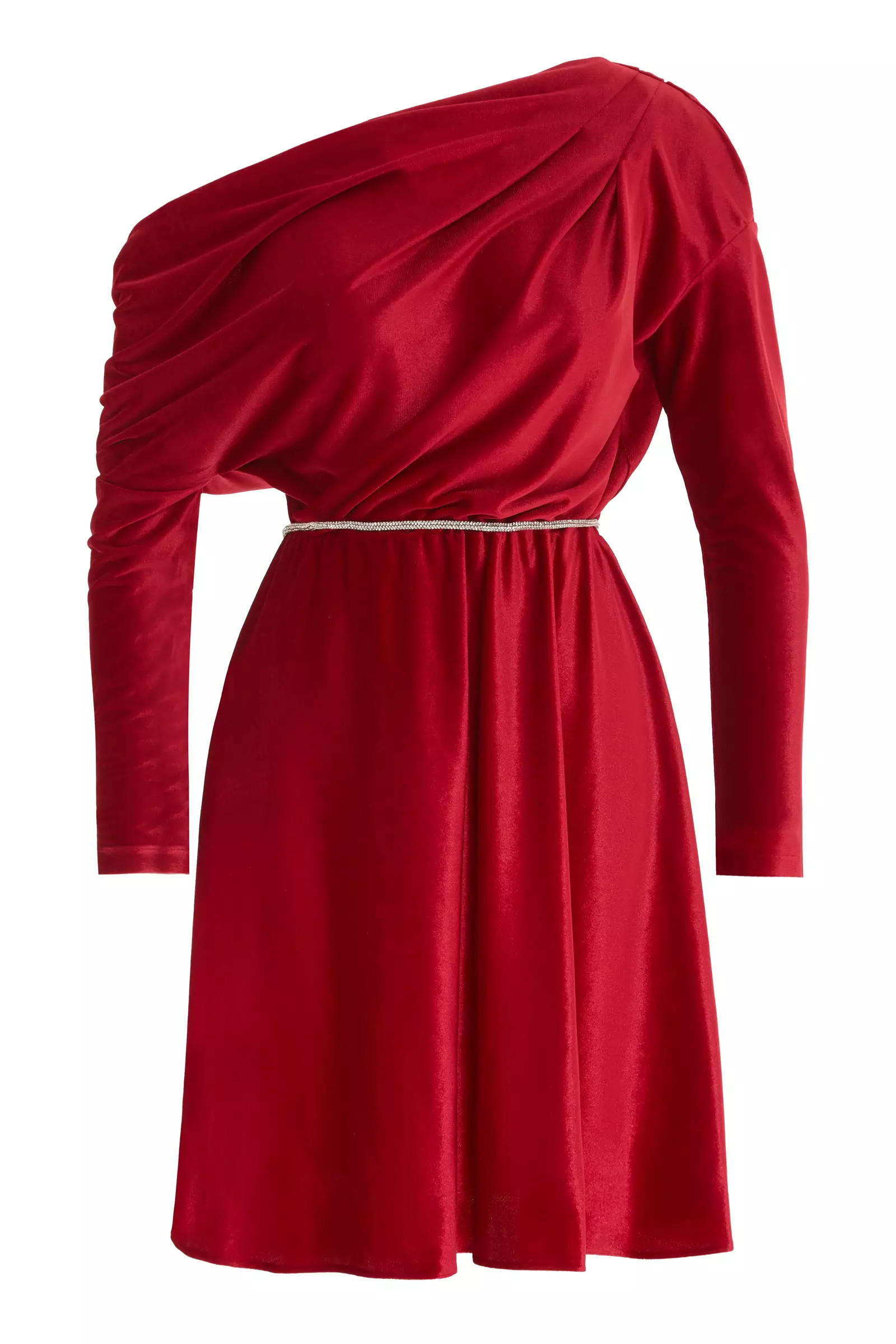 Red velvet long sleeve mini dress