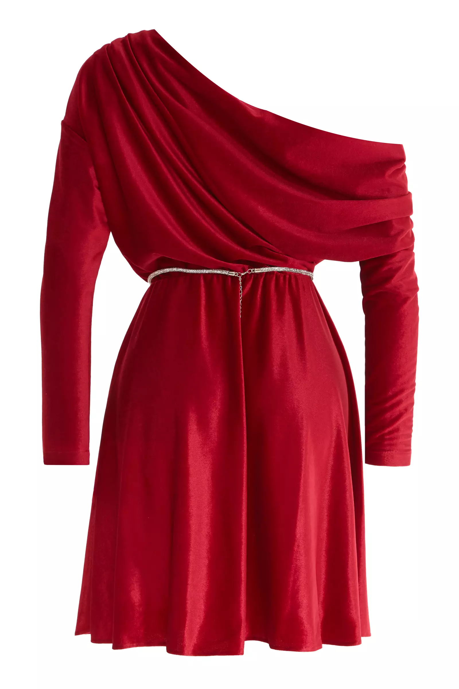 Red velvet long sleeve mini dress