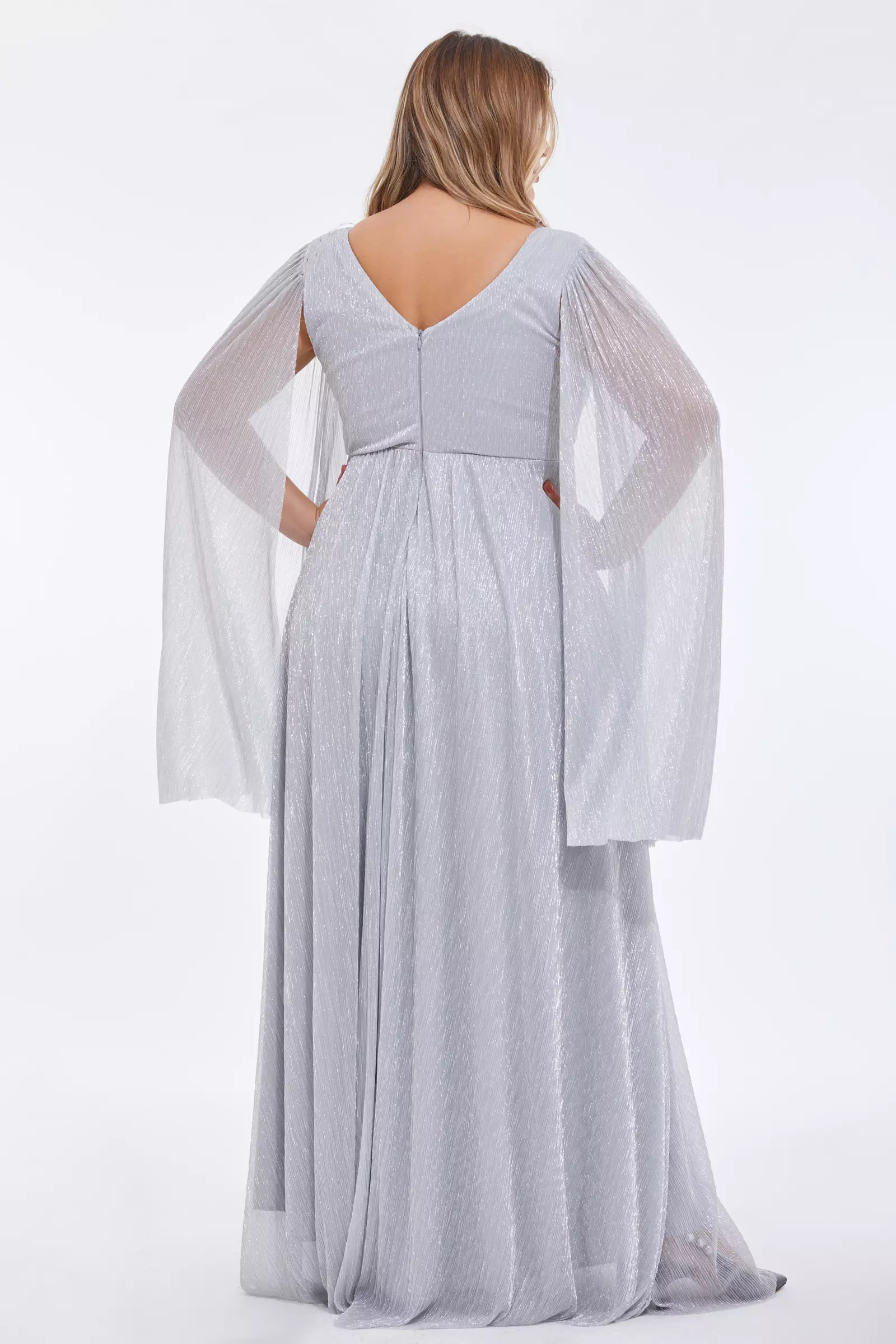 Silver Plus Size Moonlight Long Sleeve Maxi Dress