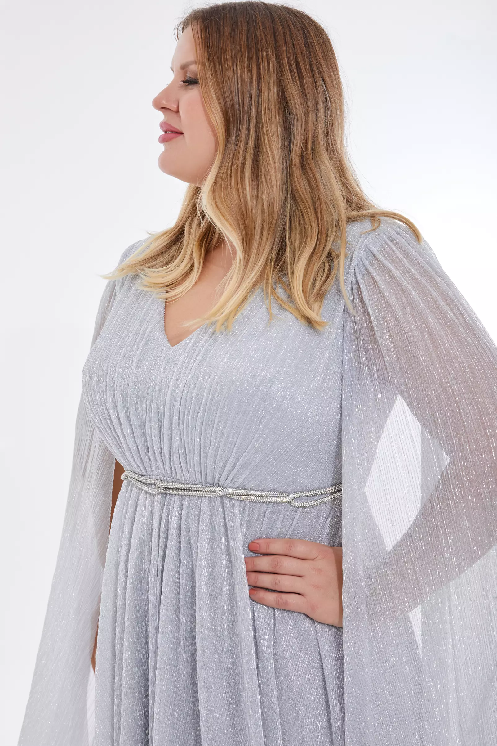 Silver Plus Size Moonlight Long Sleeve Maxi Dress