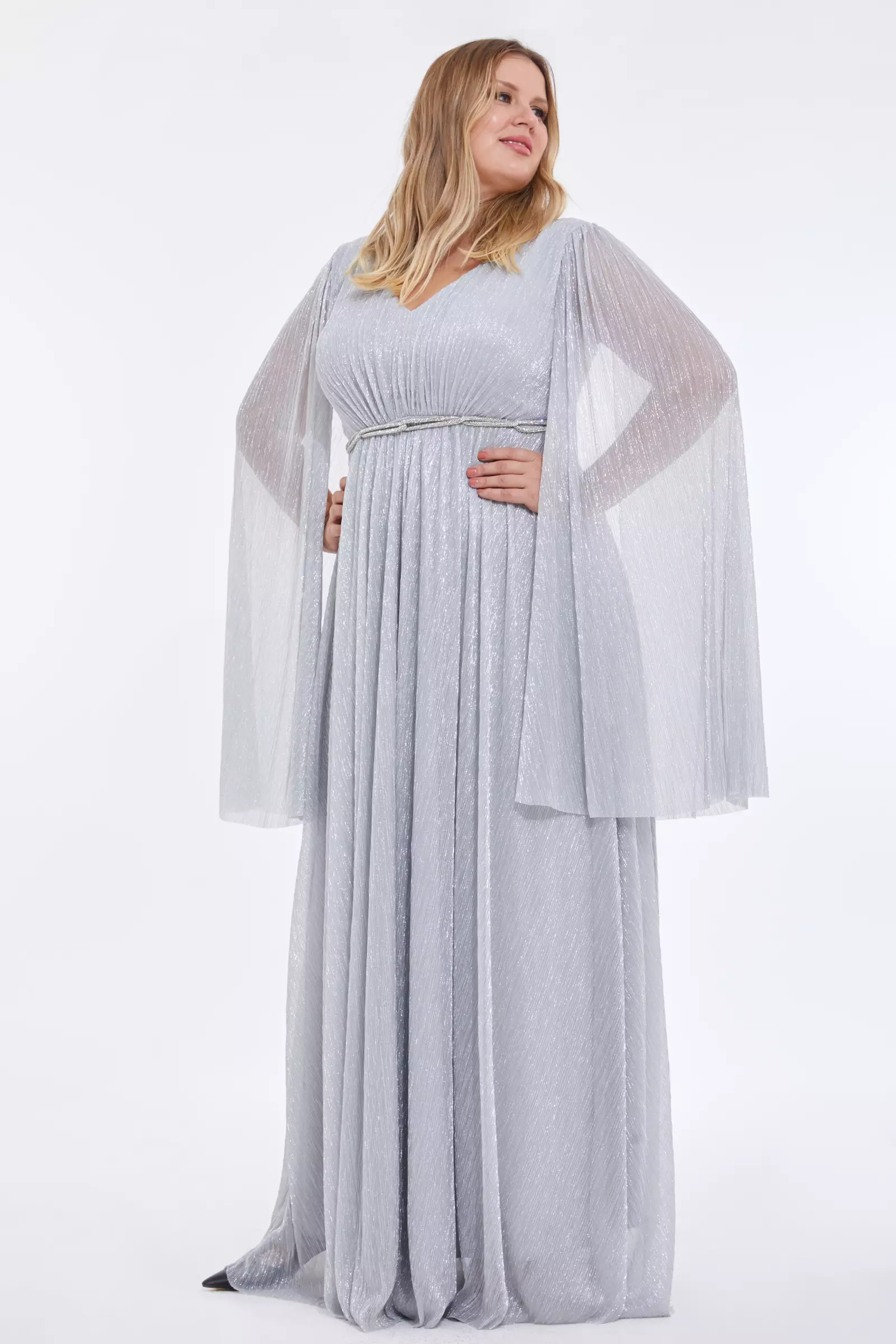 Silver Plus Size Moonlight Long Sleeve Maxi Dress