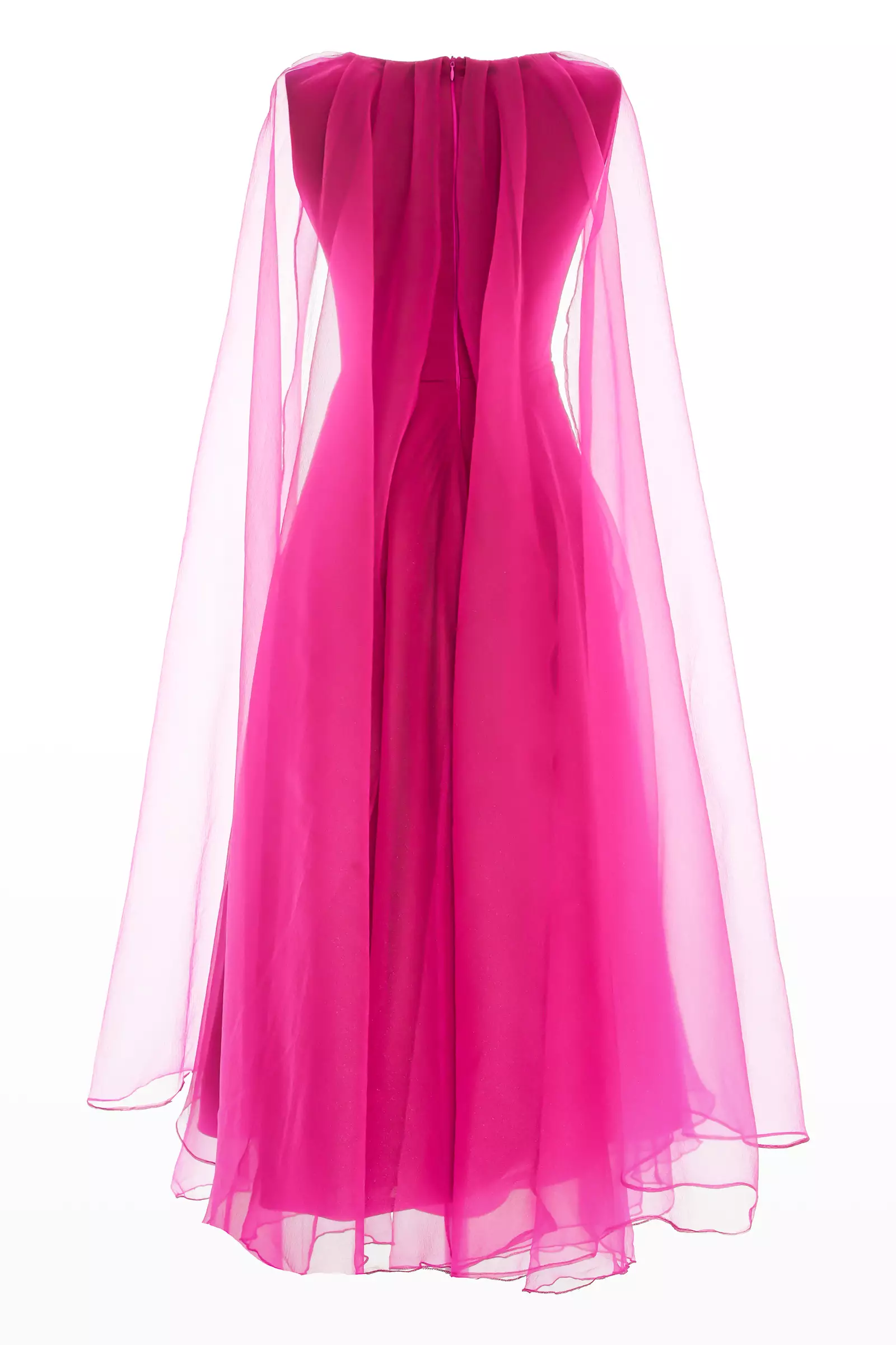 Fuchsia Tulle Long Sleeve Maxi Dress