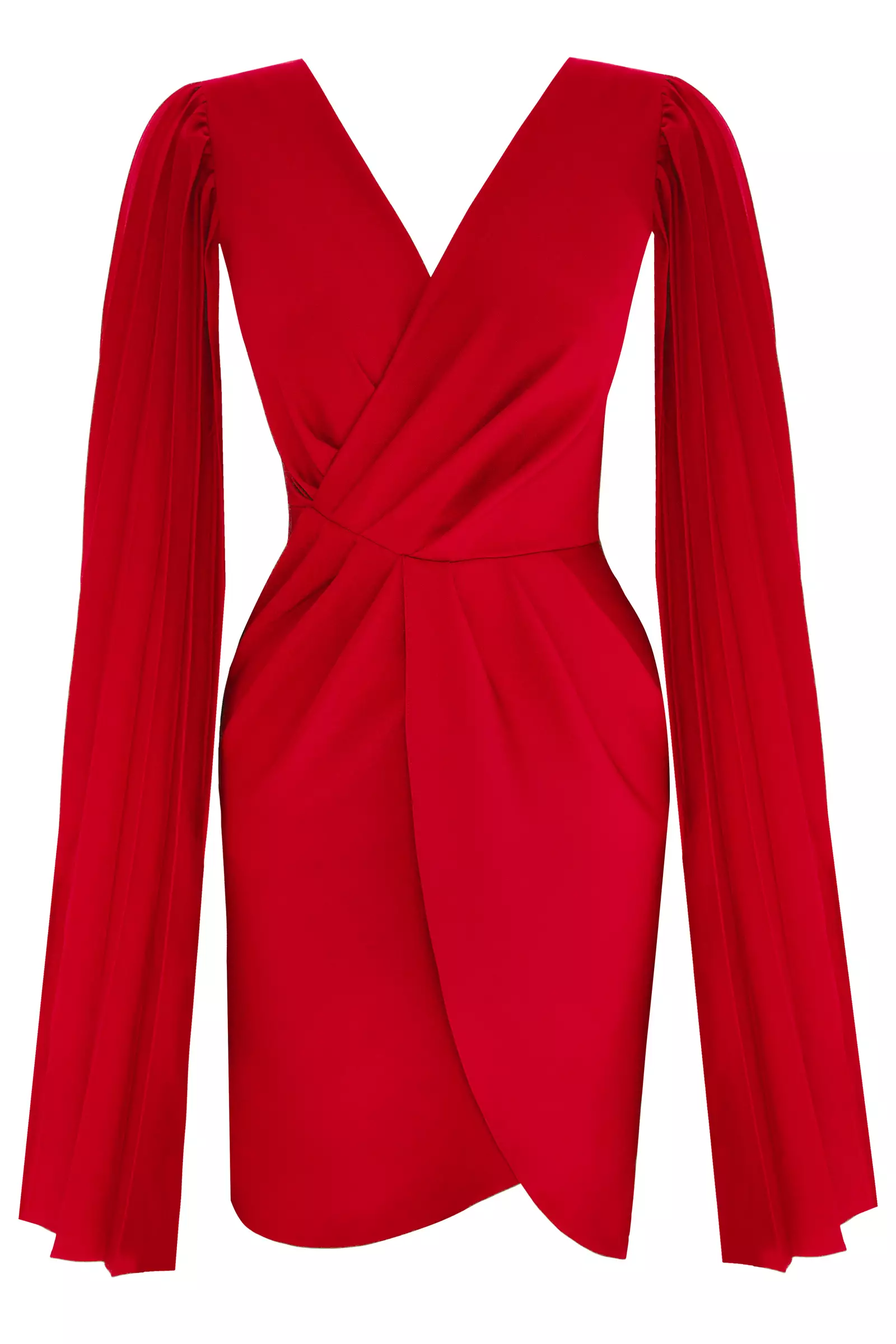 Red Crepe Long Sleeve Midi Dress