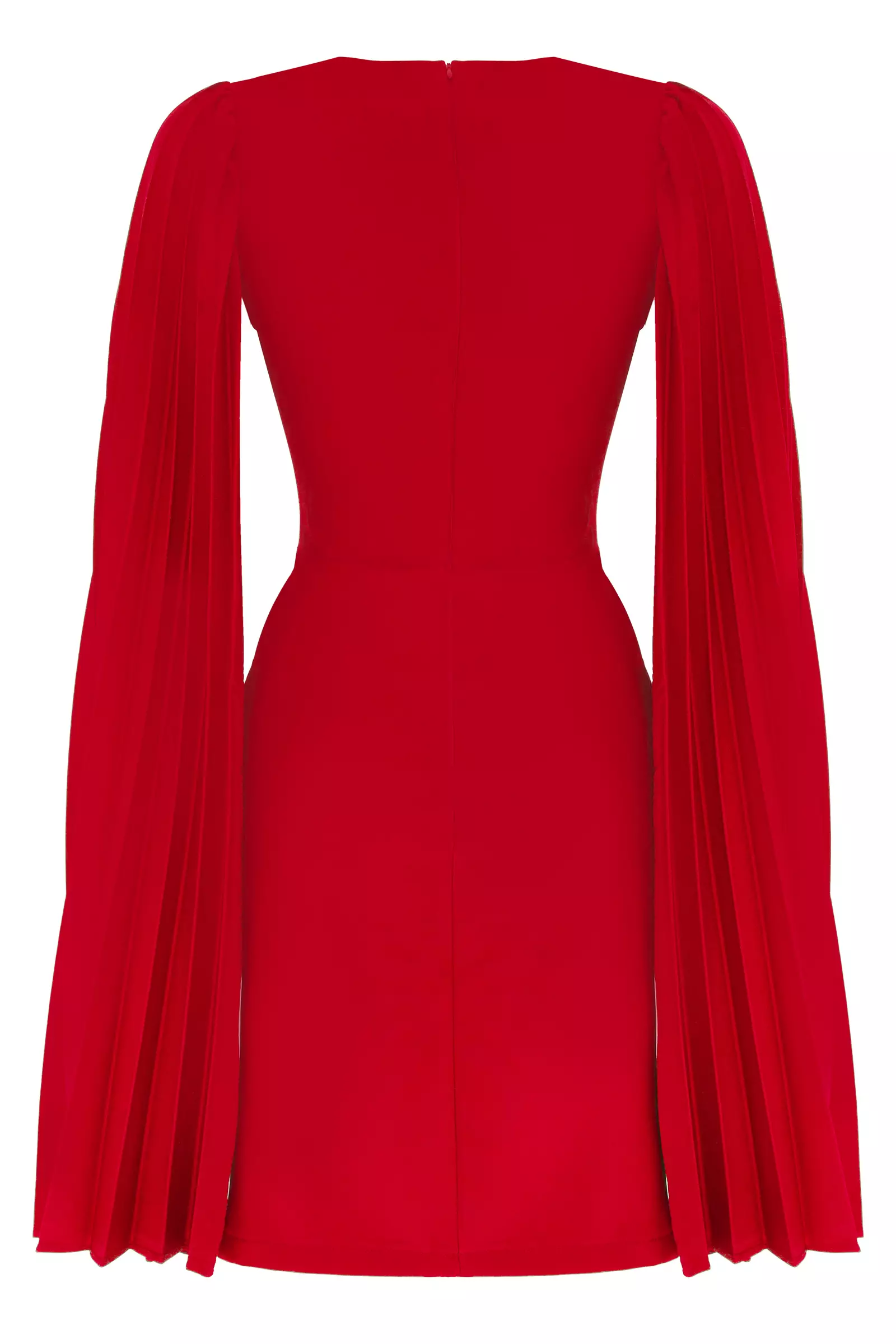 Red Crepe Long Sleeve Midi Dress