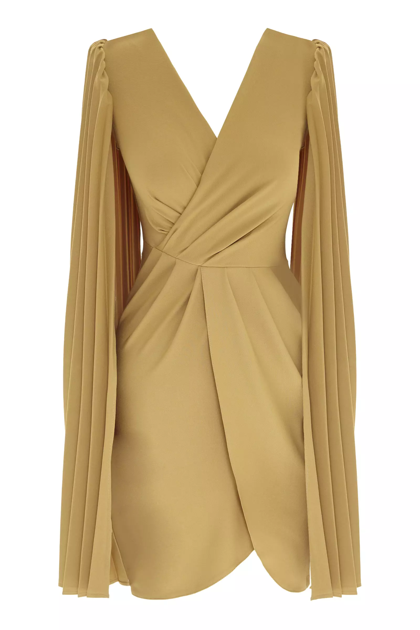 Khaki Crepe Long Sleeve Midi Dress