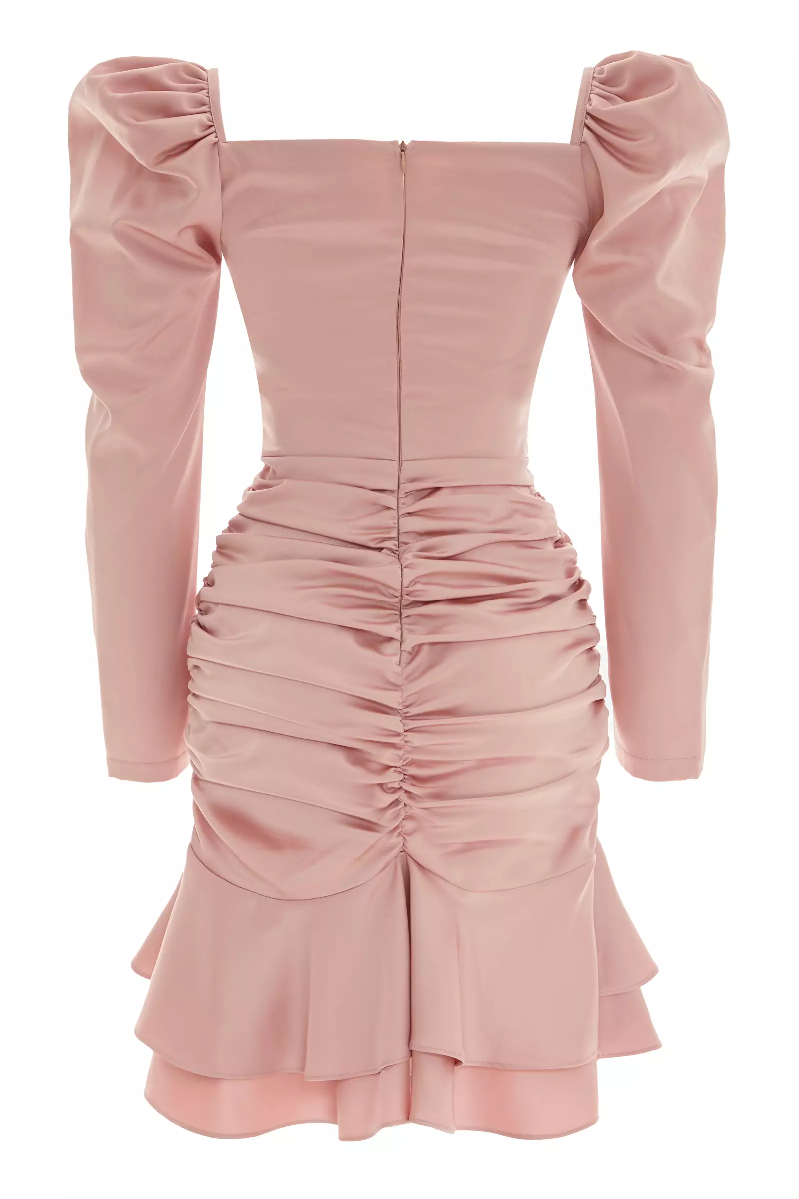 Blush satin long sleeve midi dress
