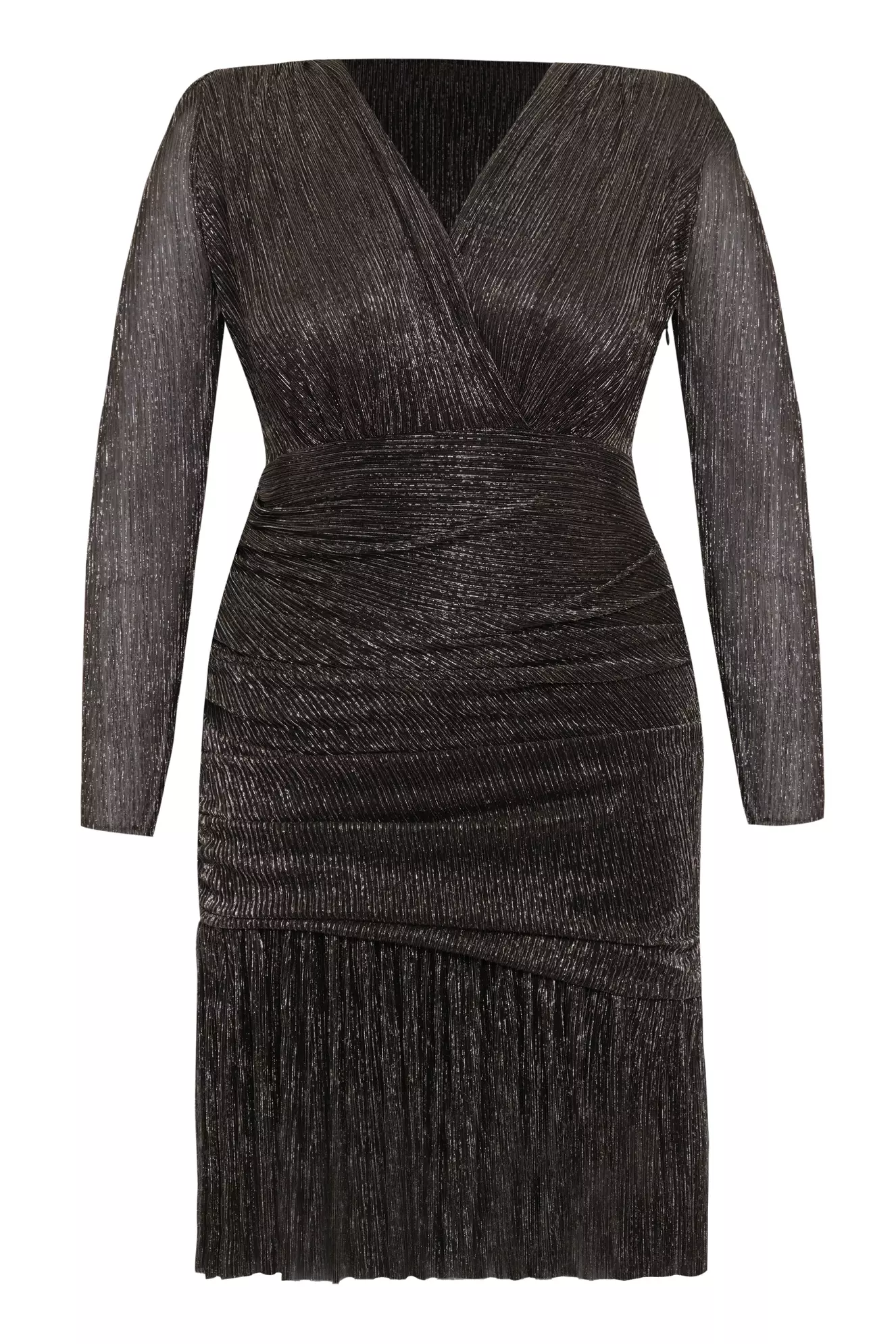 Siyah Altın Plus Size Moonlight Long Sleeve Midi Dress