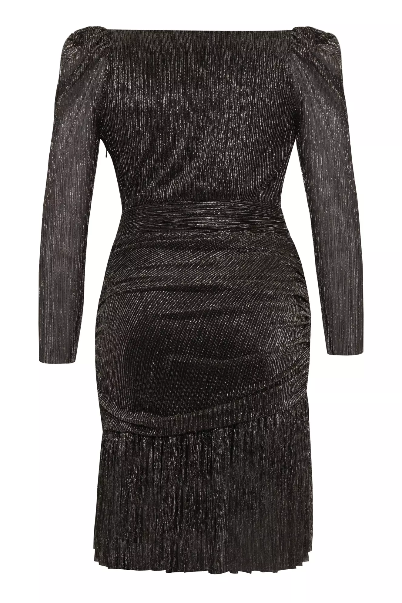 Siyah Altın Plus Size Moonlight Long Sleeve Midi Dress